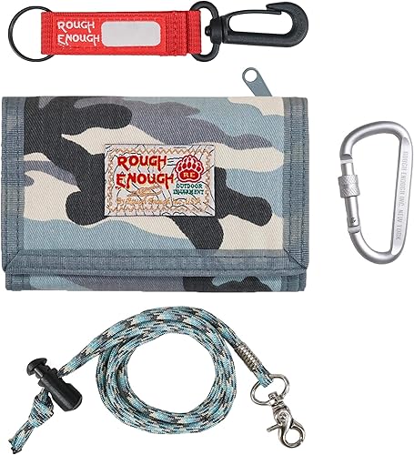 Rough Enough - Carteras para niños y adolescentes con cartera de lona triple de camuflaje para niños, azul claro (Light Blue Camo)