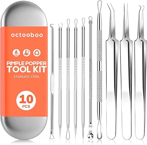 Octooboo Kit de herramientas para eliminar puntos negros (10 unidades), extractor de puntos negros, herramientas de extracción de acero inoxidable,