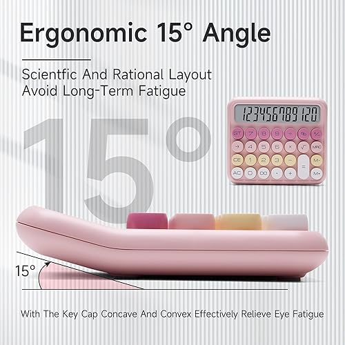 Miniatura 10 de VEWINGL Calculadora de interruptor mecánico, calculadora rosa, bonita pantalla LCD grande de 10 dígitos y botones, calculadora con pantalla LCD