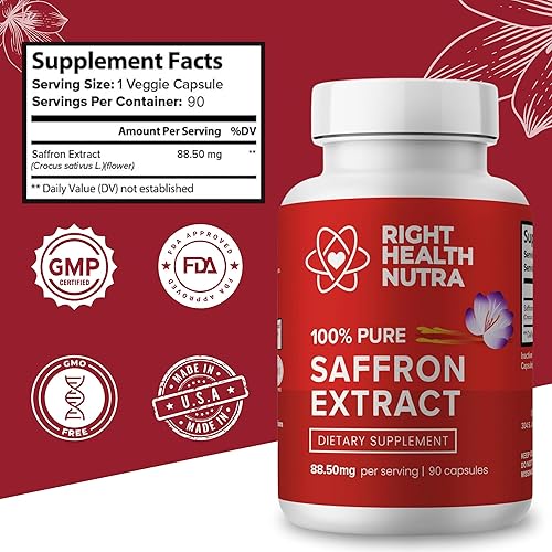 Miniatura 4 de Right Health Nutra Suplementos de azafrán  Extracto de azafrán 100% puro  Hecho en los Estados Unidos  Apoya el estado de ánimo  Enfoque  Digestión