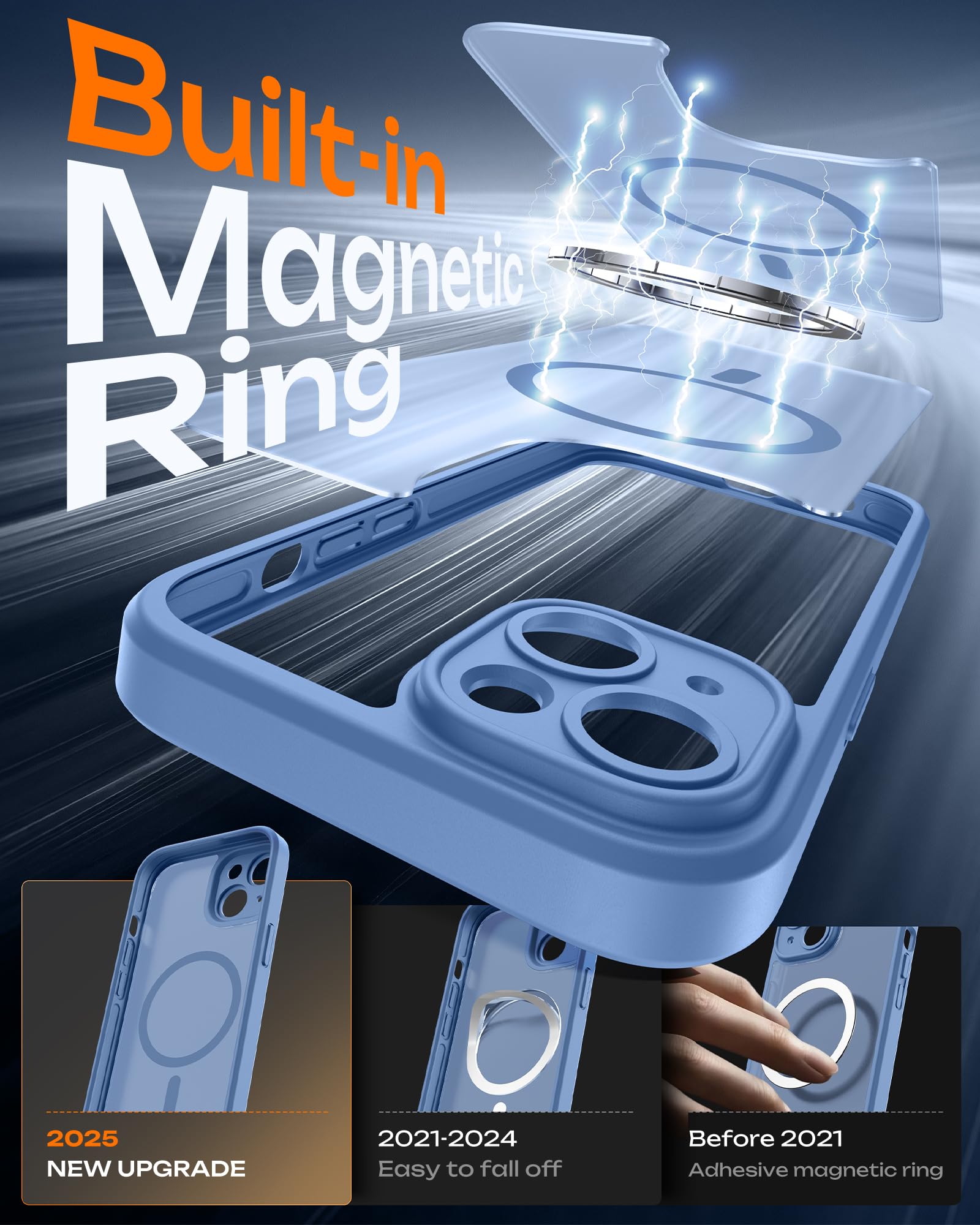 TOCOL Cover Magnetica per iPhone 13 6,1 Pollic, Compatibile con MagSafe, Protezione Fotocamera Integrata, Custodia Antiurto Traslucida Opaca, Blu Chiaro