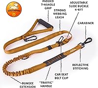 Vista 2 de Correa elástica para perro con absorción de golpes de 4 a 7 pies para Golden Retreivers con hebilla de cinturón de seguridad y mango acolchado