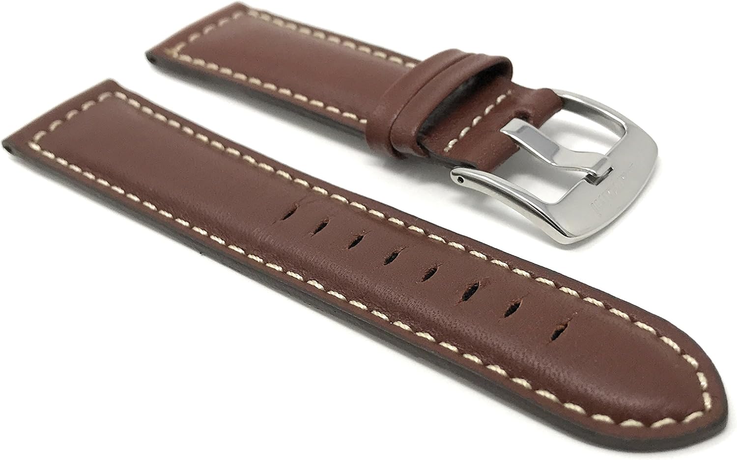 20mm - 22mm Universal Smartwatch Band Strap, Leather, Mat Finish, White Stitching