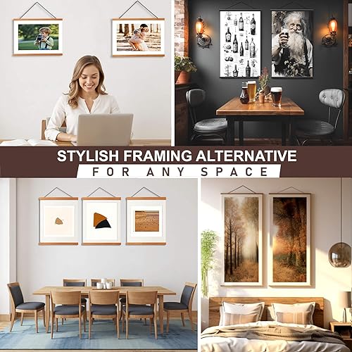 Miniatura 7 de Dacri Home - Colgador magnético para marcos de pósteres. Marco de madera fácil de colgar. Amplia compatibilidad con pasadores de madera para colgar