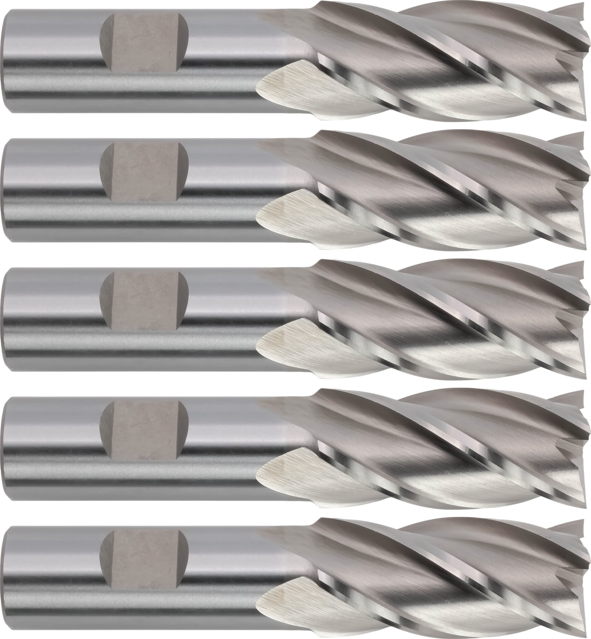 CME 5 pcs M42 Cobalt End Mills, Square Nose, Bright (Uncoated) Finish, 7/8