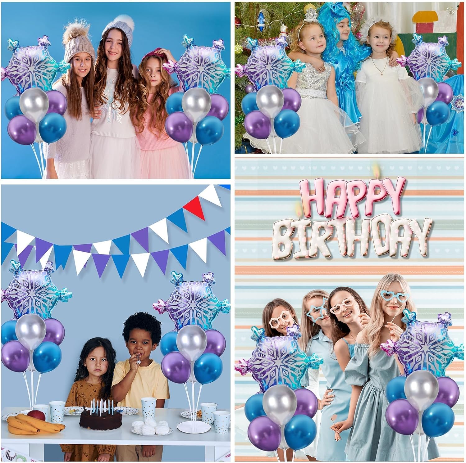 Snow Birthday Party Balloons Stand Kit 2 Sets With Snowflake Foil Balloons for Winter Wonderland Girl Princess Birthday Party Themed Decorations - Balloon Centerpiece for Tables