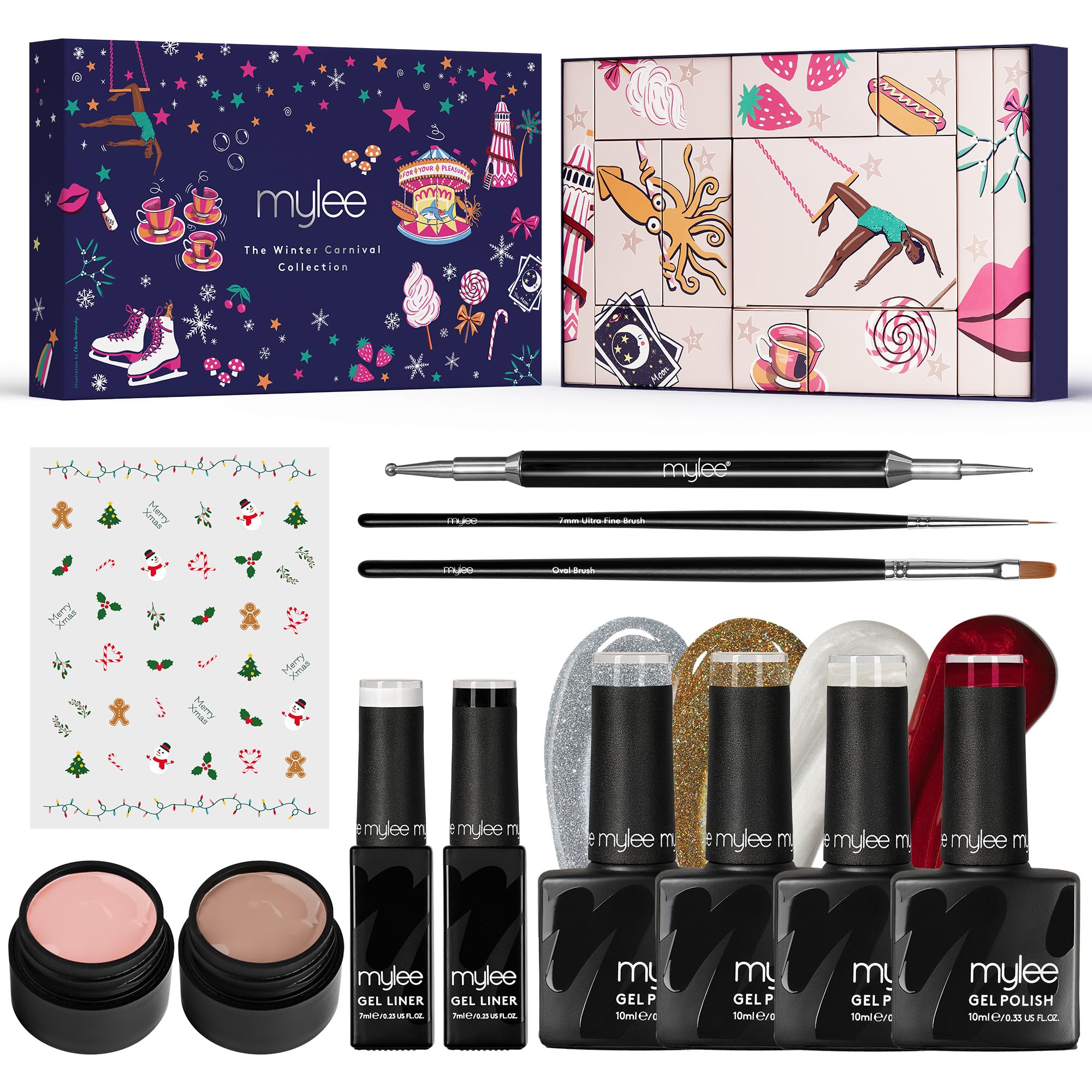 MYLEEThe Winter Carnival Collection - Gel Nail Polish Colour + Accessories Set - UV/LED Nail Art Manicure Pedicure for Professional, Salon & Home Use [Christmas 2023] - Long Lasting & Easy to Apply