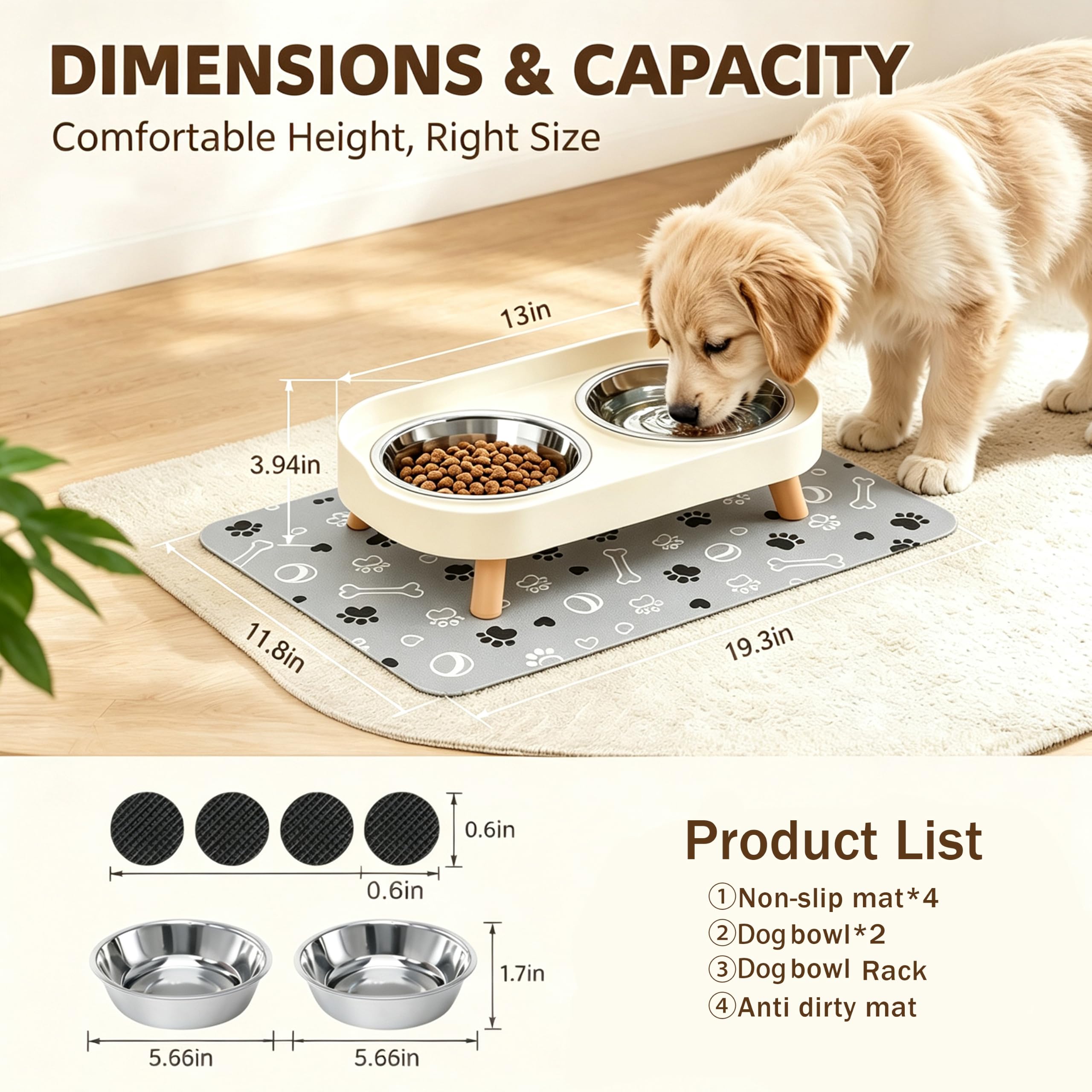 Erhöhte Hundenäpfe mit Matte, 2 Edelstahl für kleine Hunde unter 11,3 kg