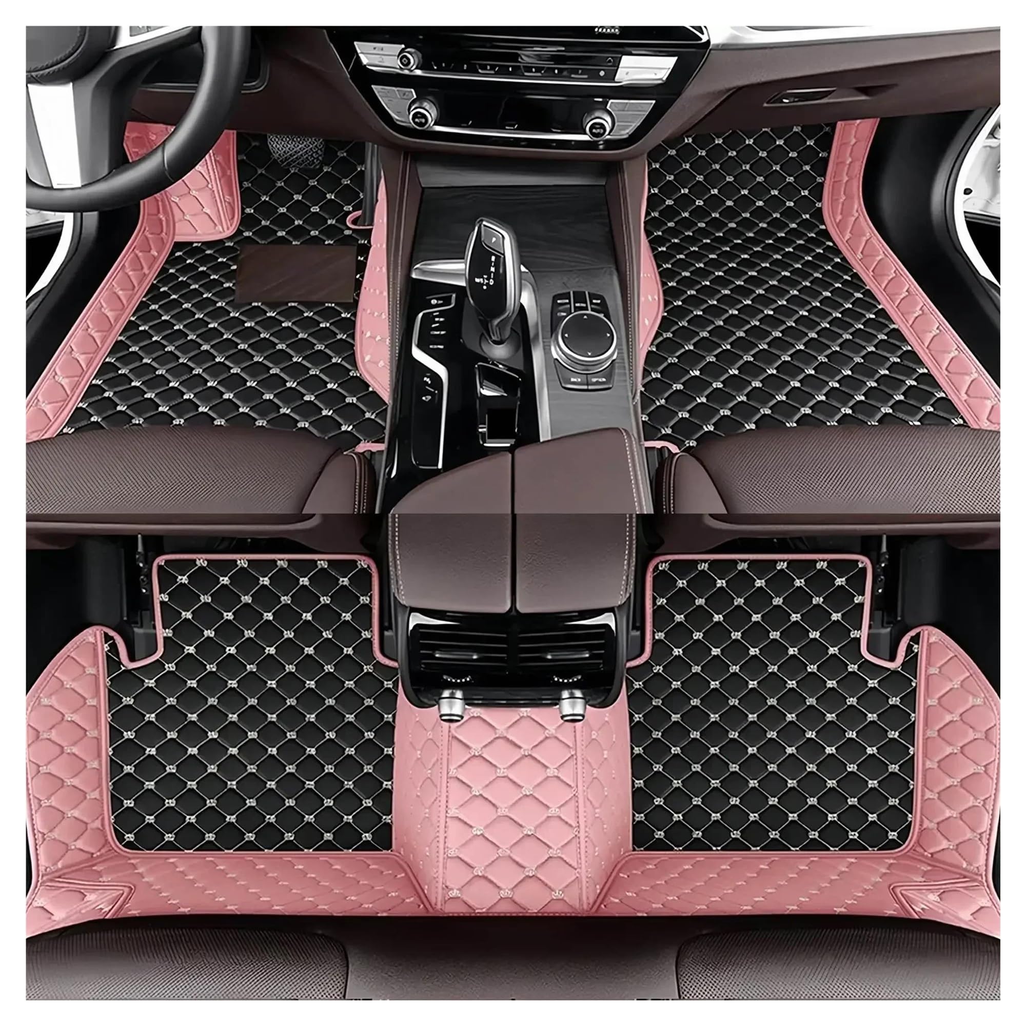Auto Fussmatten Für Mitsubishi Für Montero Für Outlander 2001 2002 2003 2004 2005 2006 wasserdichte Lederbodenbeläge Autoabdeckung Auto-Fußmatten Fußmatten Automatten(Style 2 Pink Black)