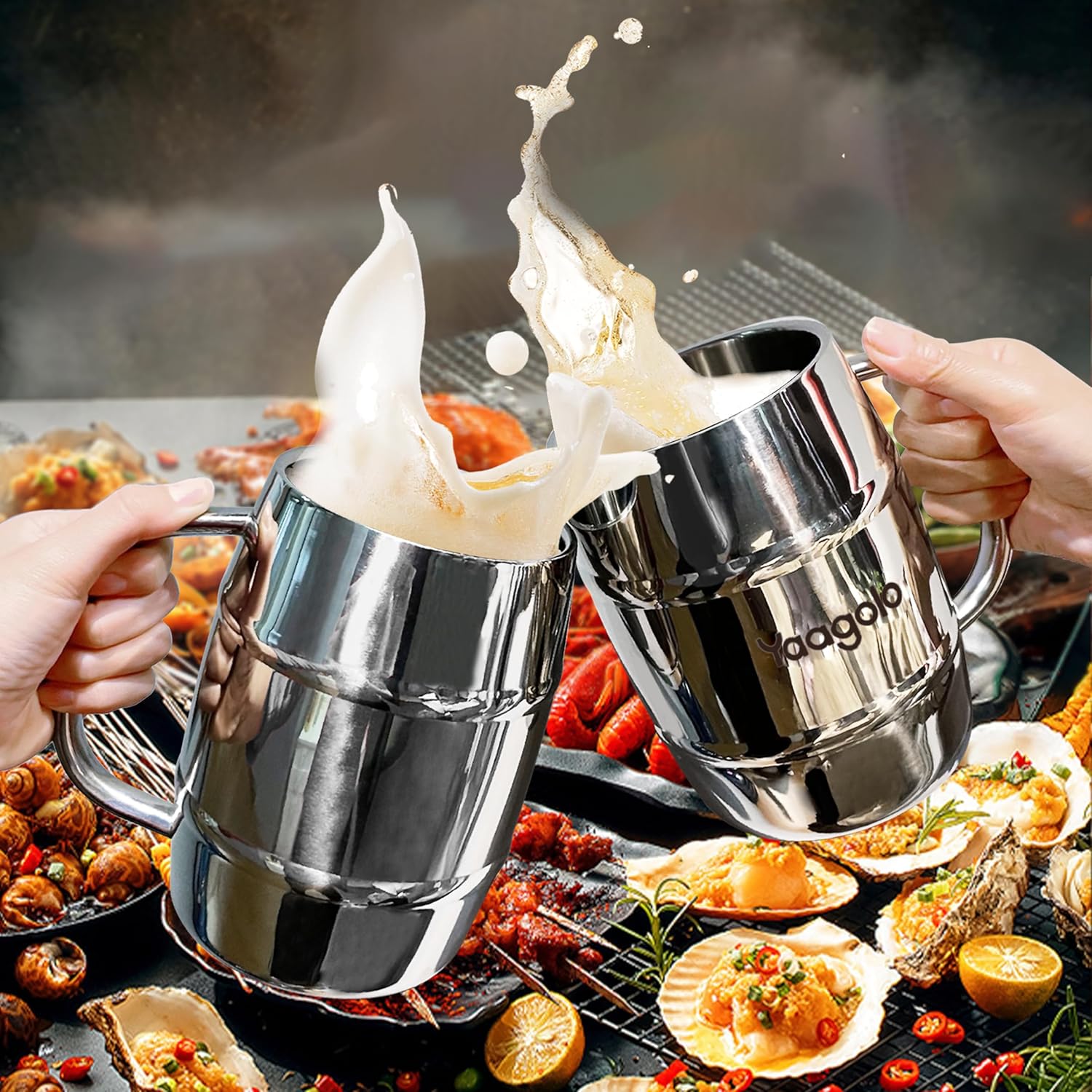 Insulated Beer Stein, 32oz Stainless Steel Double Walled Beer Mug Giant Bar Drinkware Metal Beer Cup with Big Grip Handle (32oz 1pack) - Image 3