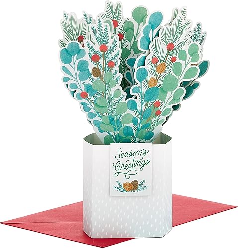 Hallmark Paper Wonder - Tarjeta de Navidad desplegable (ramo de acebo y pino) Hallmark Paper Wonder - Tarjeta de Navidad desplegable (ramo de acebo y pino)