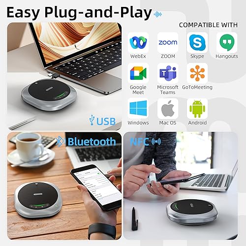 Miniatura 9 de AISPEECH Altavoz Bluetooth de conferencia M6 con transliteración alimentada por IA, 6 micrófonos, tiempo de llamada 25H