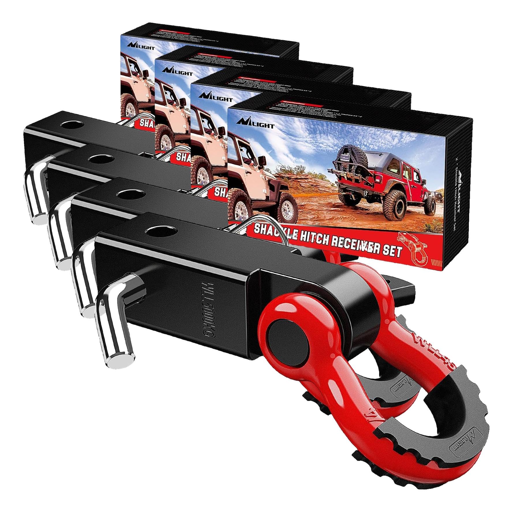 Nilight Shackle Hitch Receiver 2Inch 45000 LBs Breaking Strength 3/4" D Ring Shackle w/Trailer Hitch Pin Heavy Duty Solid Recovery Towing Kit for Trucks Jeeps Off-Road (Pack of 4)