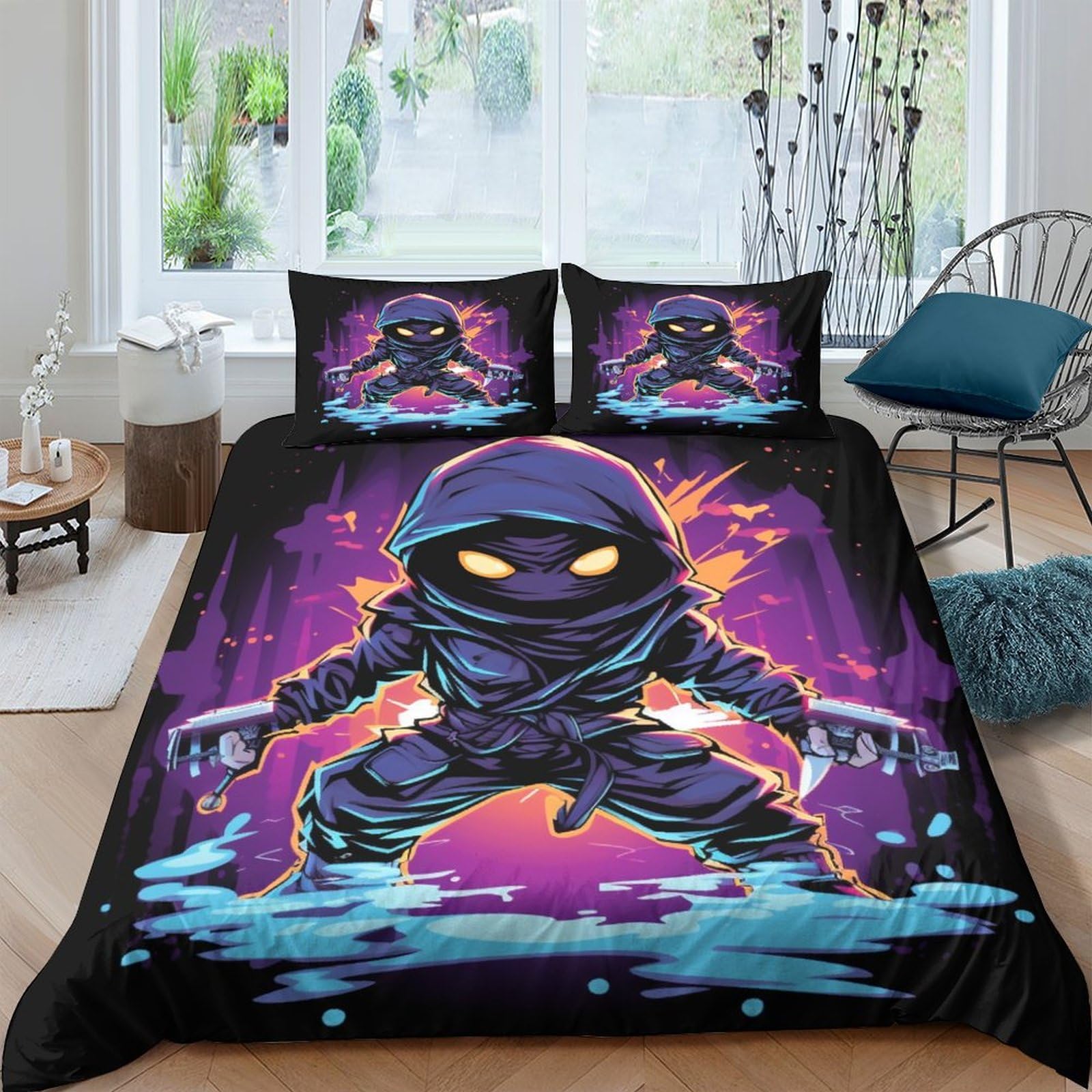 BARDYS Ninja 3D Printed Bedding Set Soft Microfiber Cartoon Comforter Cover with Pillowcaser, Quilt Cover with Zipper,Duvet Cover Set Light Weight for Kids Girls，boys Double（200x200cm）