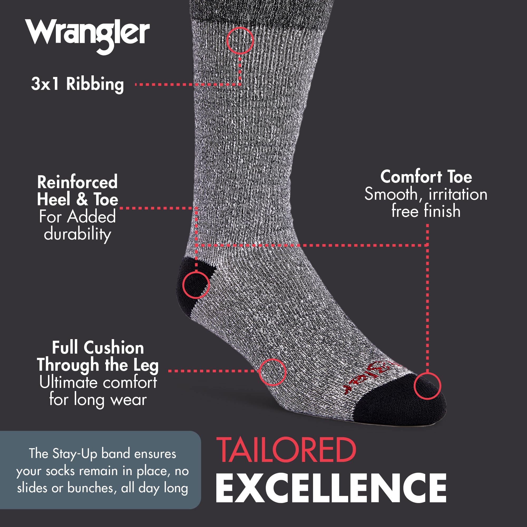 Wrangler Calcetines de mezcla de lana para hombre, térmicos, cálidos y duraderos, para invierno, paquete de 6, calcetines de senderismo y trabajo, talla 6-12