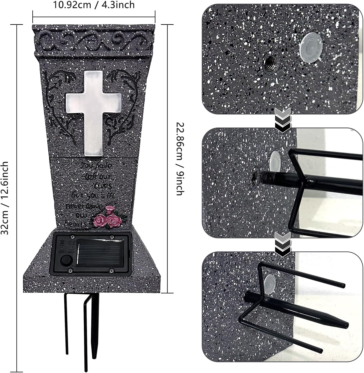 Solar Cemetery Vase with Solar Cross Cardinal Light Headstones Vases Garden Cross Marker Remembrance Gift for Outdoor Yard Patio