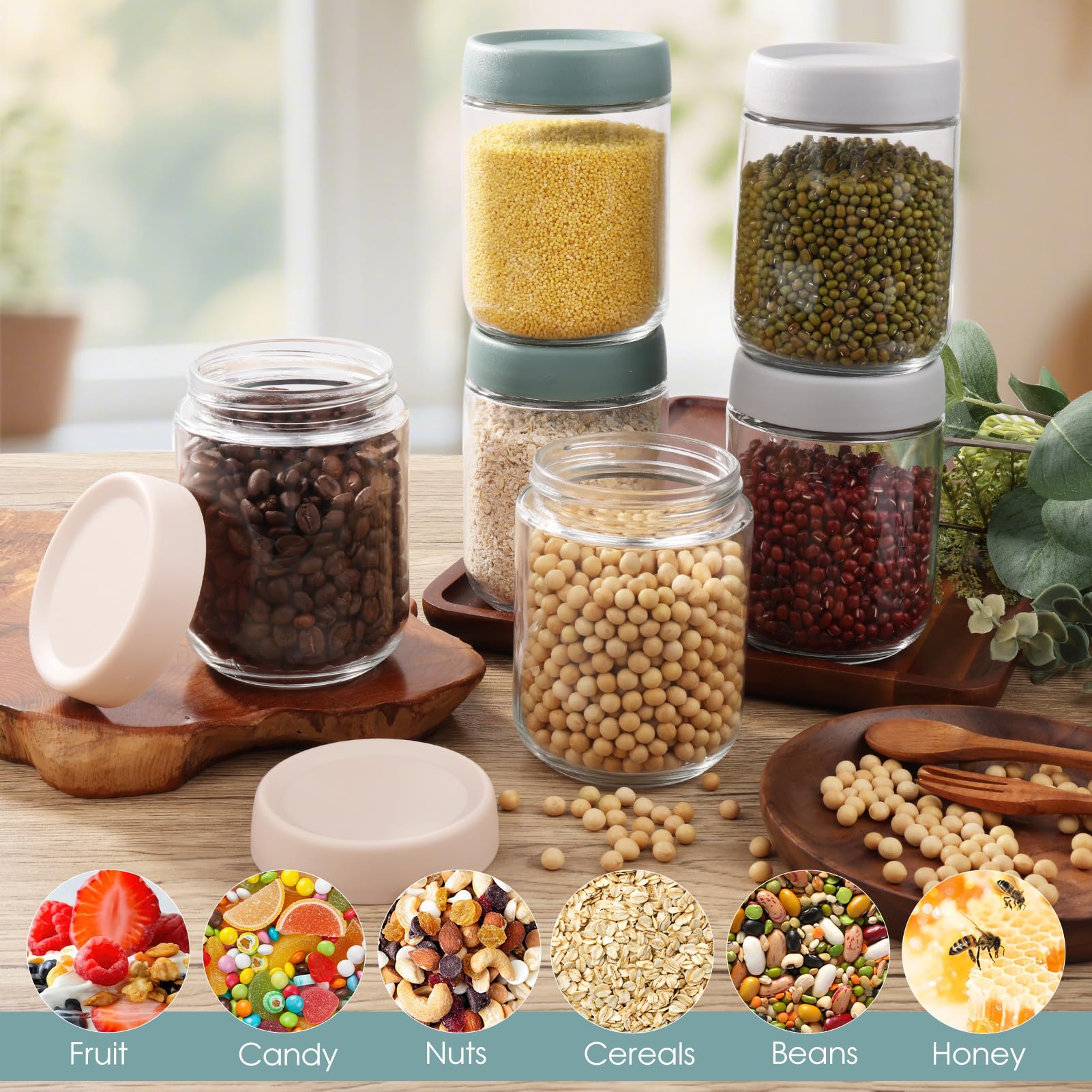 HOMIKLSA Overnight Oats Potten, Pack van 6 Maaltijdbereidingspotten met Schroefdeksel voor Zelfgemaakte Jam, Conserveren, Bewaren, Mason Pot, Herbruikbare Conservenpotten als Maaltijddozen