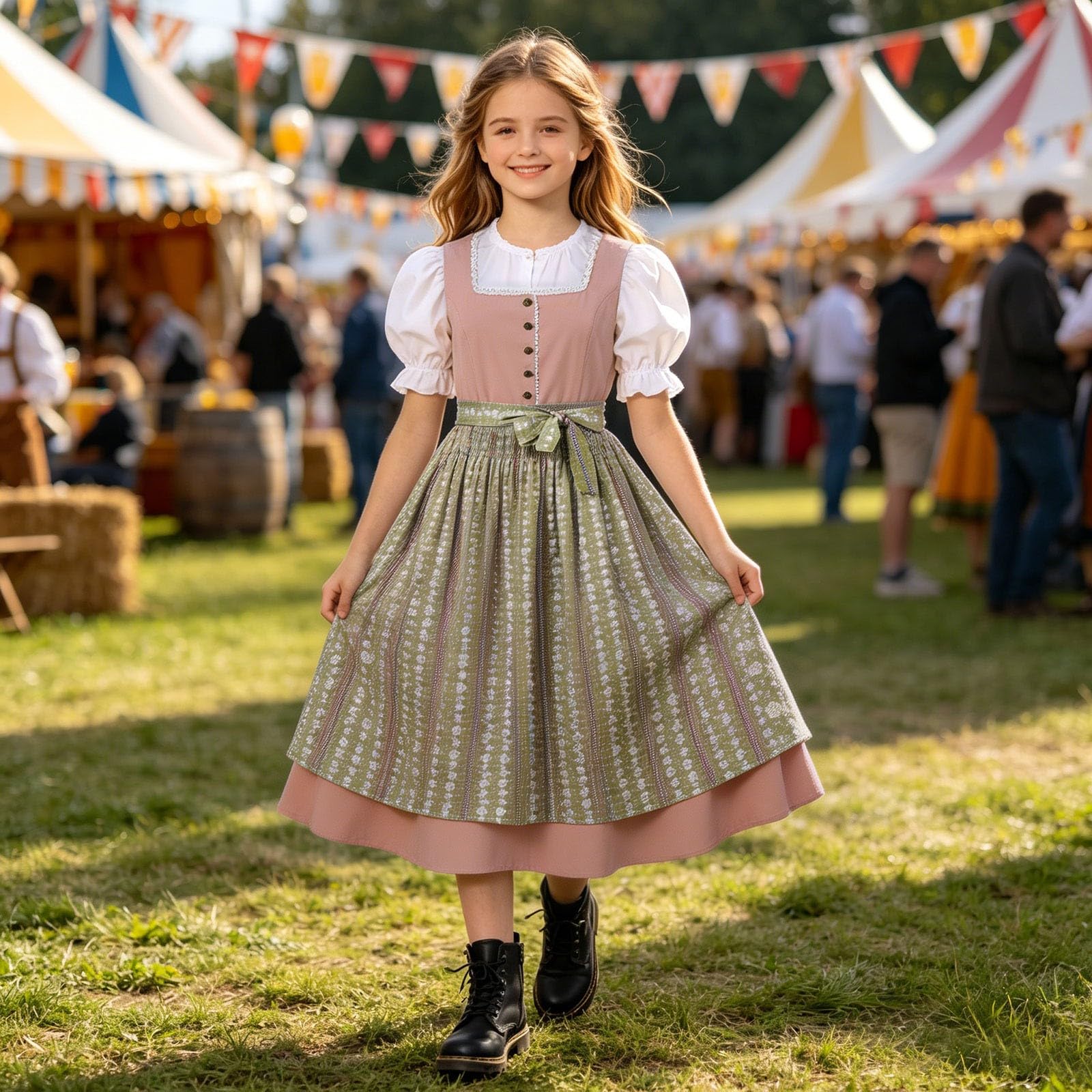 Dirndl dziecięcy fartuch do stroju ludowego dla dzieci, dziewczynek, fartuch do stroju bawarskiego, długi, średniowieczny, zestaw dirndl, średniowieczny Oktoberfest