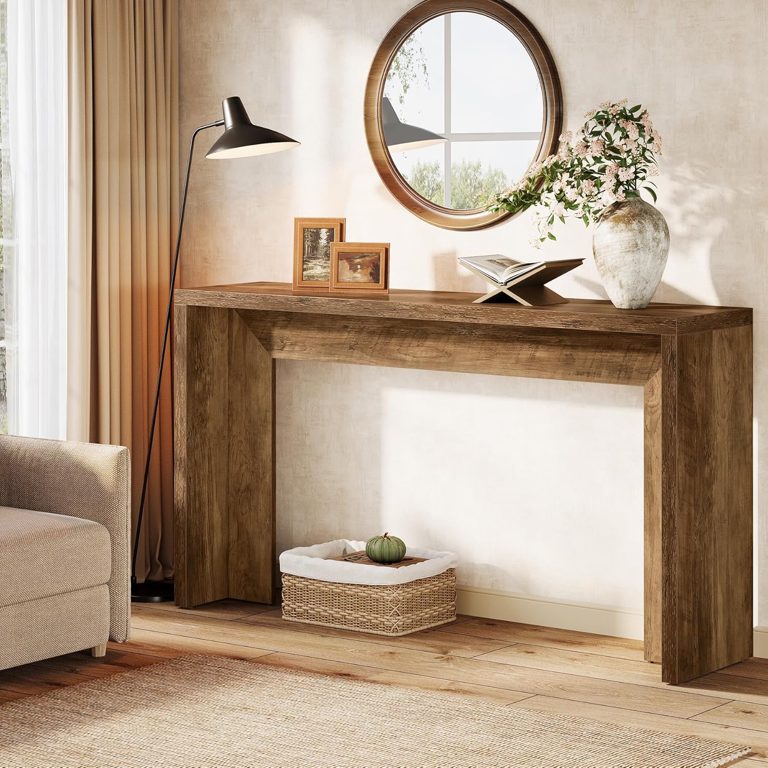 Tribesigns Farmhouse Console Table, 55-Inch Wooden Sofa Table with Storage for Entryway, Foyer, Hallway, Living Room, Easy Assembly (Rustic Brown)