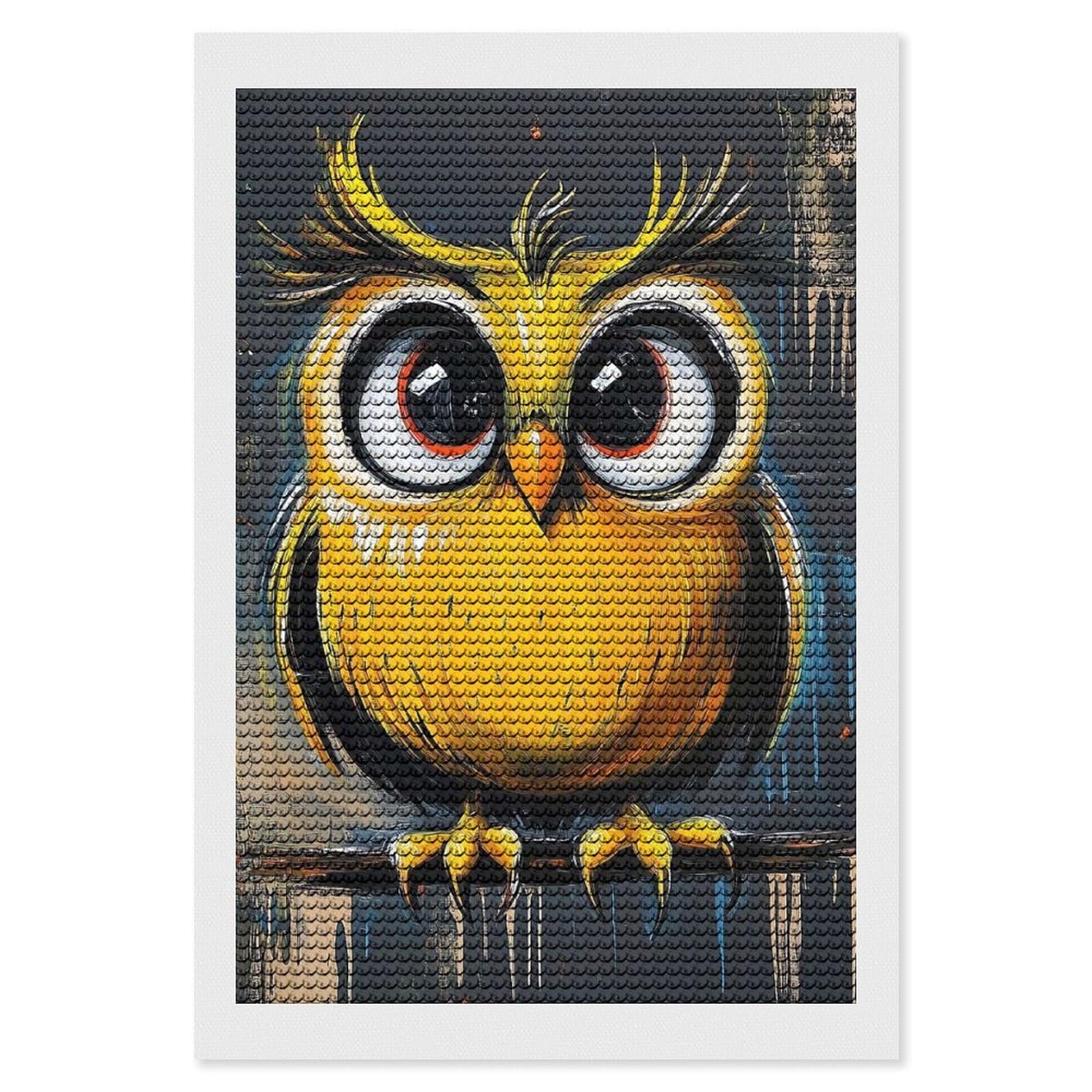 Junmoney Cute Yellow Owl Painting Diamond Painting Canvas Set 8"x12", Easy to Enjoy, Adhesive Canvas, Office Decor, Holiday Gift Idea, with Tool Kit