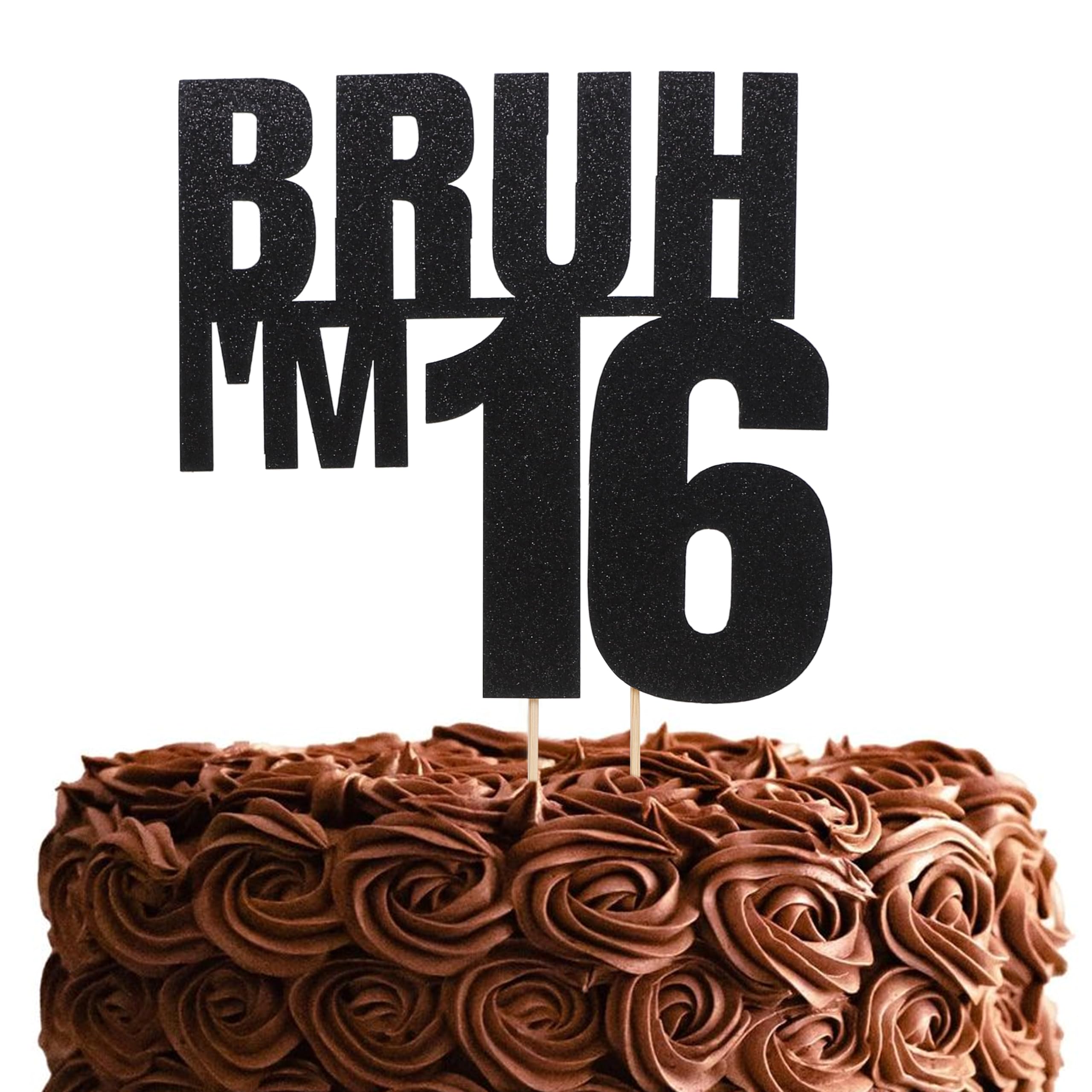 Bruh I’m 16 Black Cake Topper - Happy 16th Birthday Decorations,Tween Brothers Party Supplies,Bro I'm 16 It's My 16th Birthday Cake Topper,Funny 16