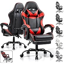 Gaming Chair, Ergonomic Computer Chair with Footrest and Lumbar Support, Height Adjustable Office Chair with 360&deg; Swivel Seat and Headrest (Red &amp; Black)