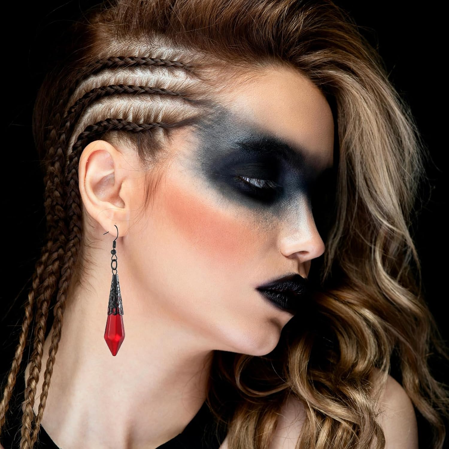 Gothic Bat Dangle Earrings for Women,Vintage Red Black Crystal Gems Bat Earrings Punk Style Vampire Earrings Halloween Mysterious Costumes Jewelry - Image 4