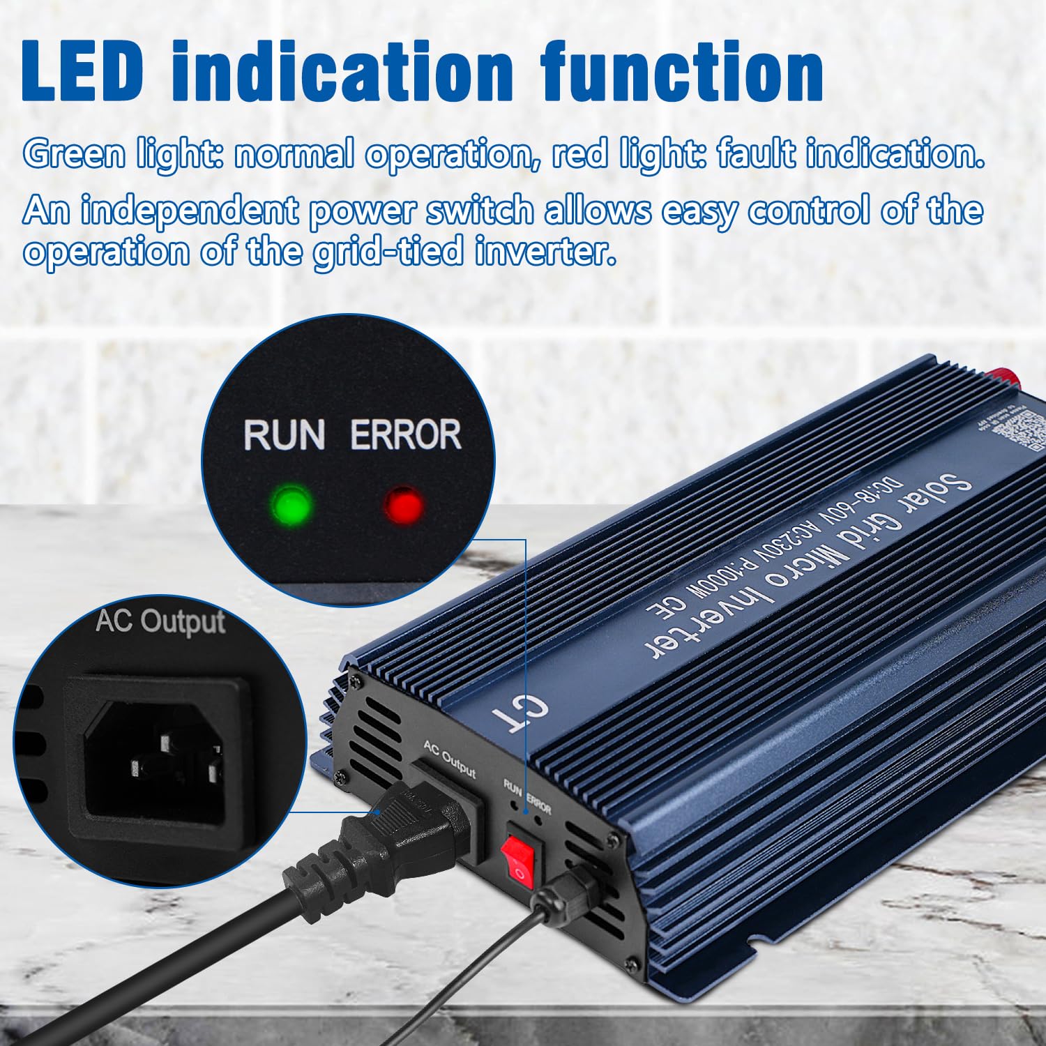 BuyWeek Grid Tie Inverter Micro inverter solare MPPT da 1000 W a onda sinusoidale pura con APP Tuya, anti-controcorrente, ingresso 22-60 V CC, uscita 230 V CA, for centrale elettrica da balcone con pa