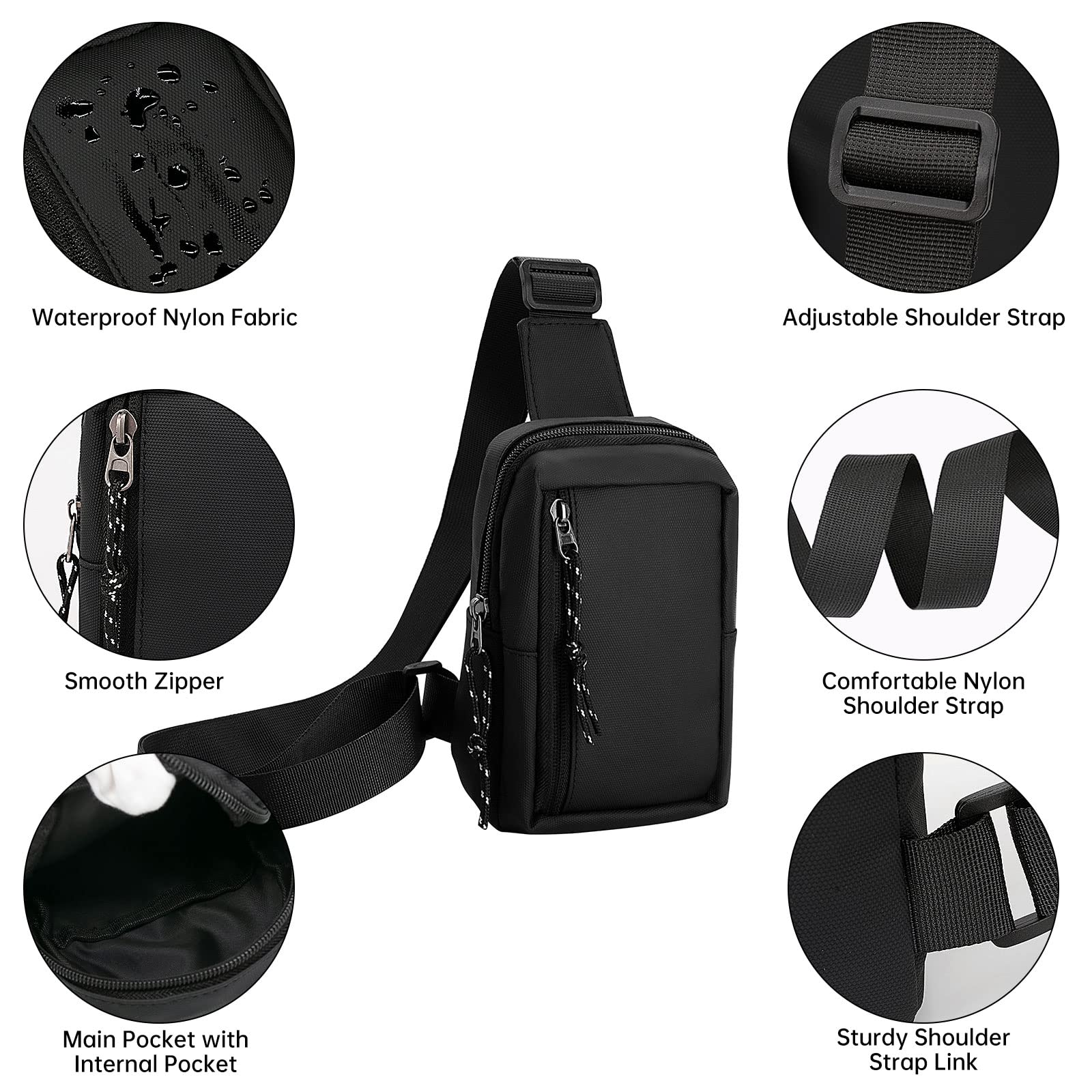 Long Keeper Zaino Monospalla Piccolo Uomo Donna, Leggero Borsa Piccola Tracolla Cellulare Mini Borsa a Tracolla Sportiva Impermeabile Borsa a Spalla
