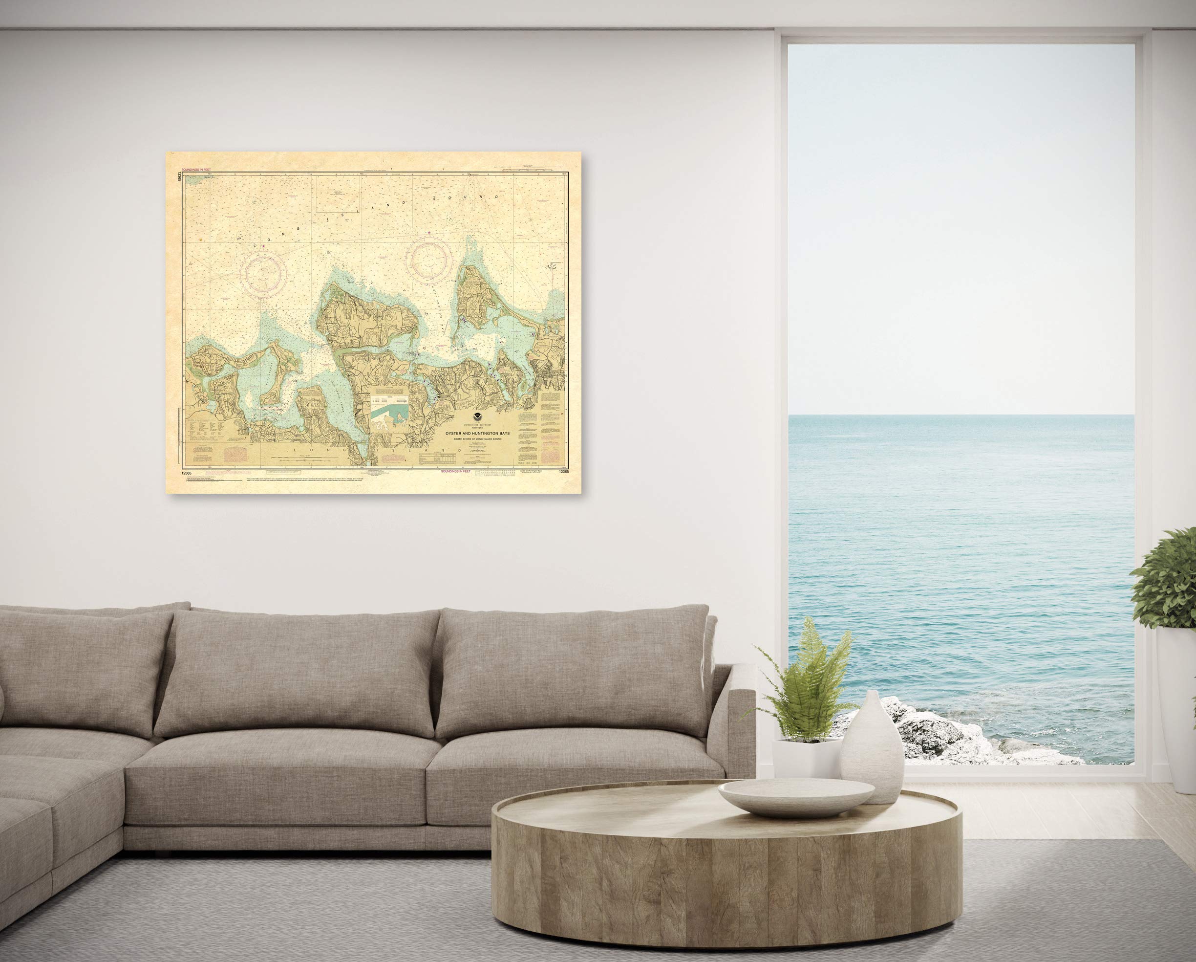Paradise Cay Publications, Inc. Antiqued NOAA Chart 12365: South Shore of Long Island Sound Oyster and Huntington Bays