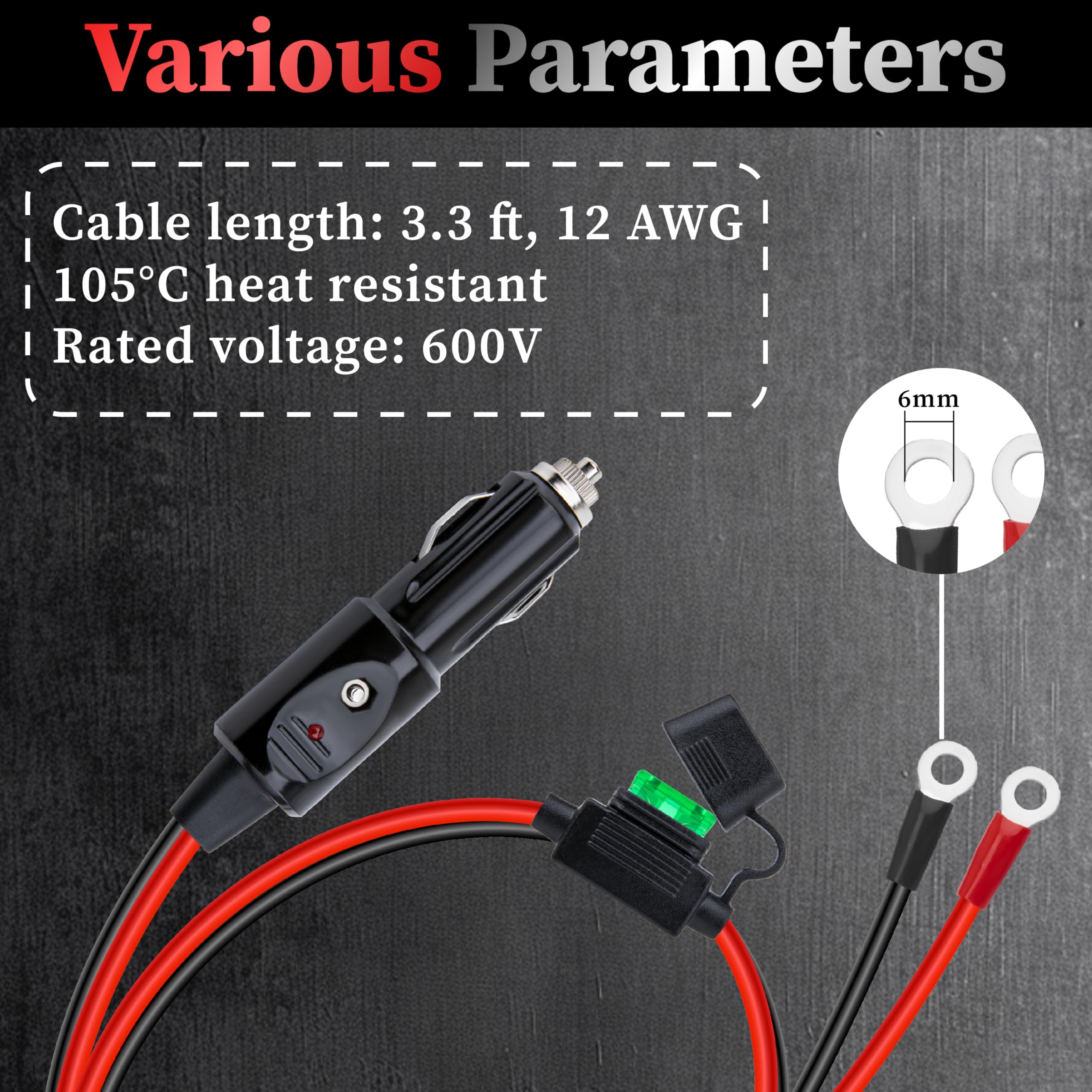what size wire for cigarette lighter Amazon.com: 12 AWG Heavy Duty Cigarette Lighter Plug, 3.3 FT Cigarette  Lighter Male Plug Adapter Cable with LED Lights and Fuse Box (20 A, 30A),  Male Cigarette Lighter Plug, Car Accessories for