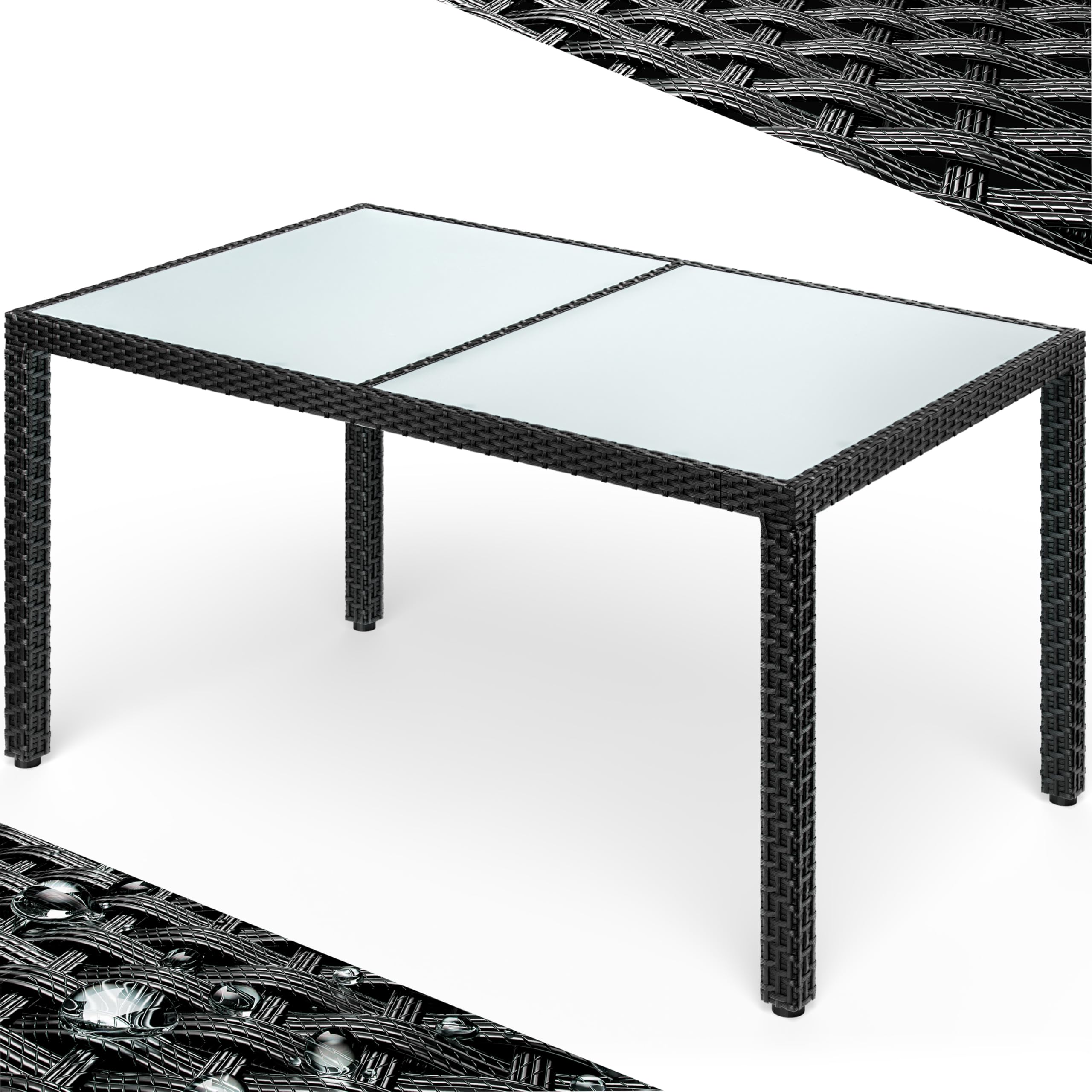 Casaria® Gartentisch Wetterfest 150x90cm Polyrattan Balkontisch Höhenverstellbar 5mm Sicherheitsglas Garten Terrasse Tisch Gartenmöbel Outdoor Schwarz