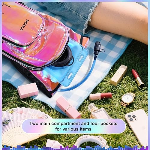 Miniatura 4 de NOOLA Mochila de hidratación rave, mochila de agua con vejiga de agua de 2 L, accesorios esenciales para festivales para mujeres y hombres