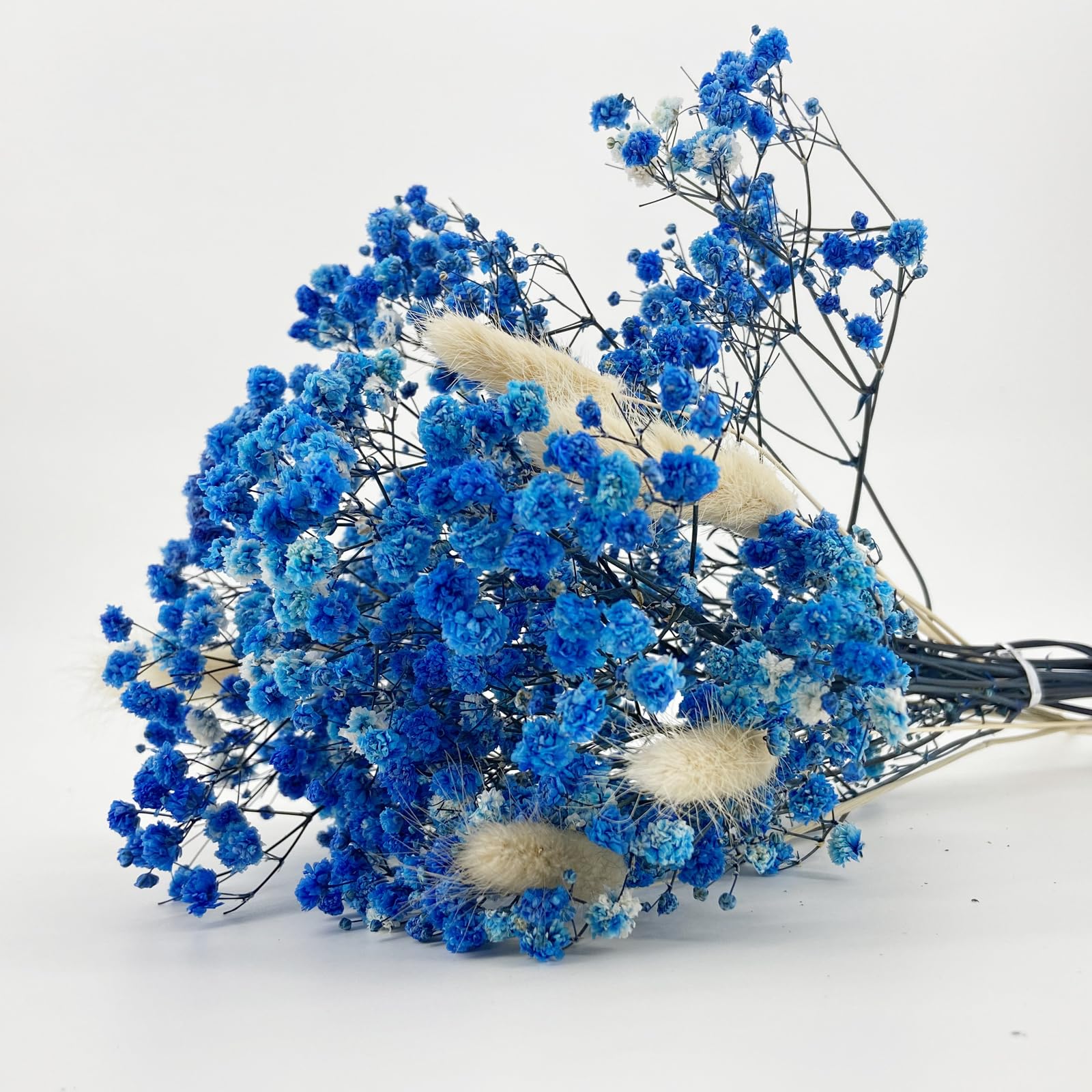 L'BREVOGA Bouquet de fleurs séchées, rose, souffle de bébé, gypsophile, eucalyptus, arrangement de fleurs naturelles pour décoration d'intérieur, mariage, fête, bureau (gypsophile bleue)