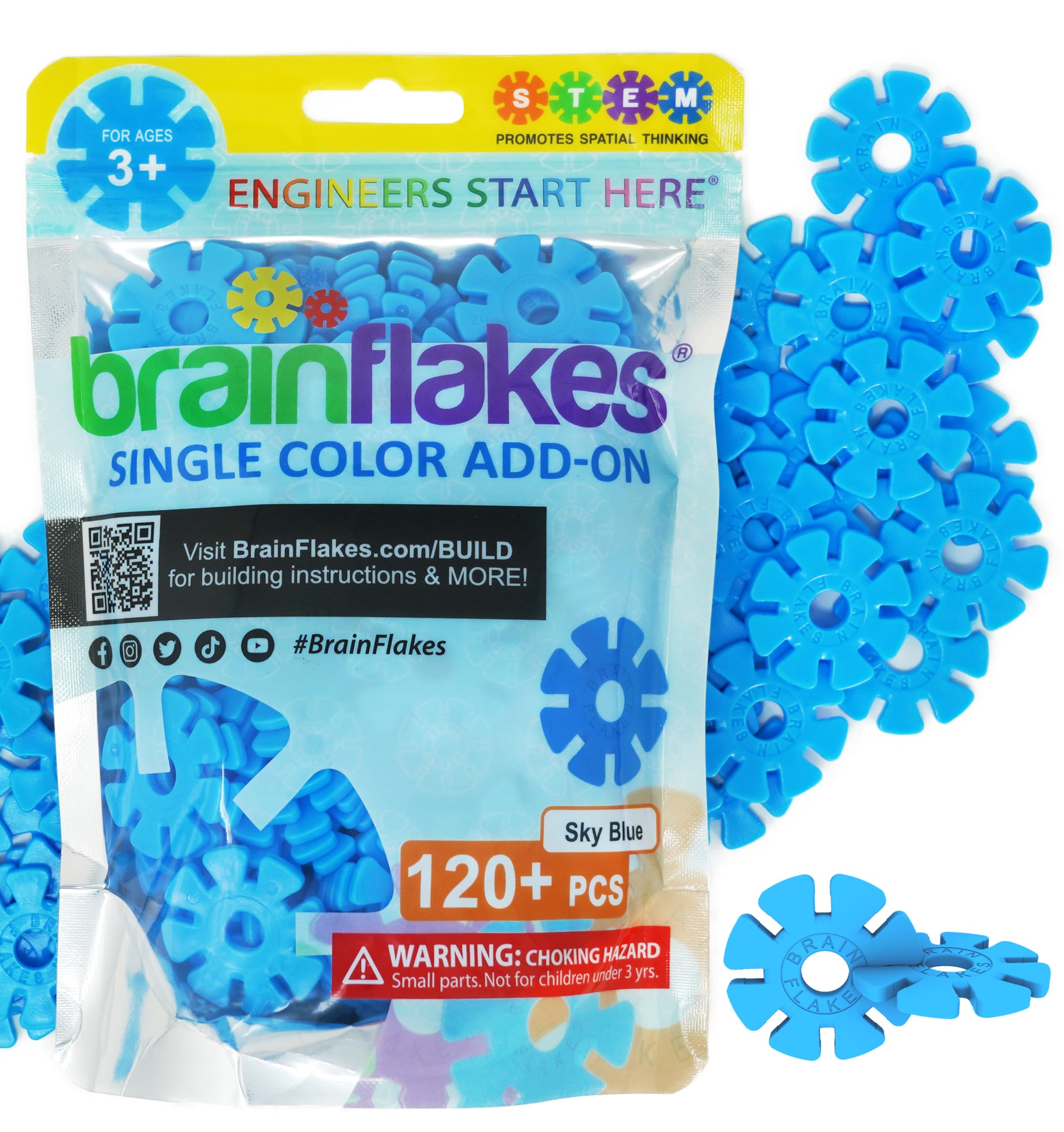 Brain Flakes Single Color Add-on - 120 Pieces - Resealable Pouch - Sky Blue