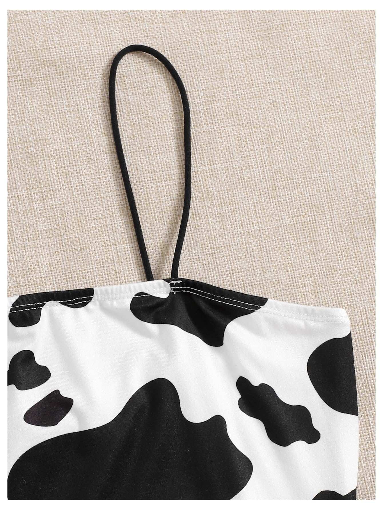 WDIRARA Women's Cow Print Bodycon Mini Cami Dress Spaghetti Strap Dresses