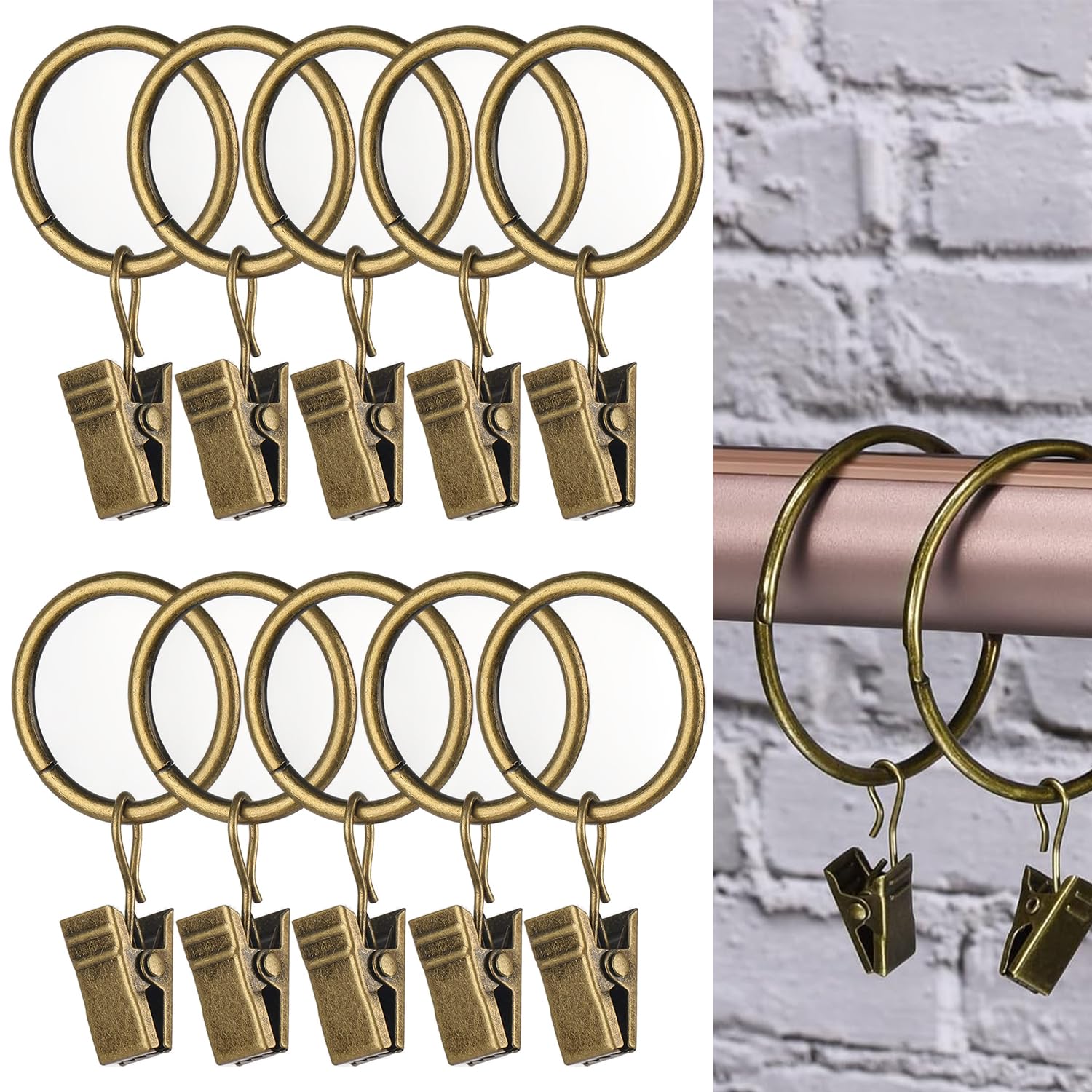 Mainstays Medium Bronze Curtain Clip Rings Set Of Seven 5.5 Inch Length Metal Drapery Hooks
