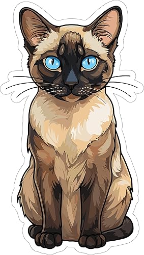 Calcomanía de gato siamés de 4 pulgadas, gato hablador de punta azul siamés, calcomanía de vinilo impermeable para laptop, botella de agua, vaso de