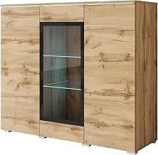 MINIO Go For It Veve Chest of Drawers with Glass Door | Living room, showcase 120 cm wide, Gablote, Wotan oak, without LED lighting