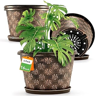 16 Inch Planter Pots for Plants, Plastic Large Flower Pots Indoor Outdoo...
