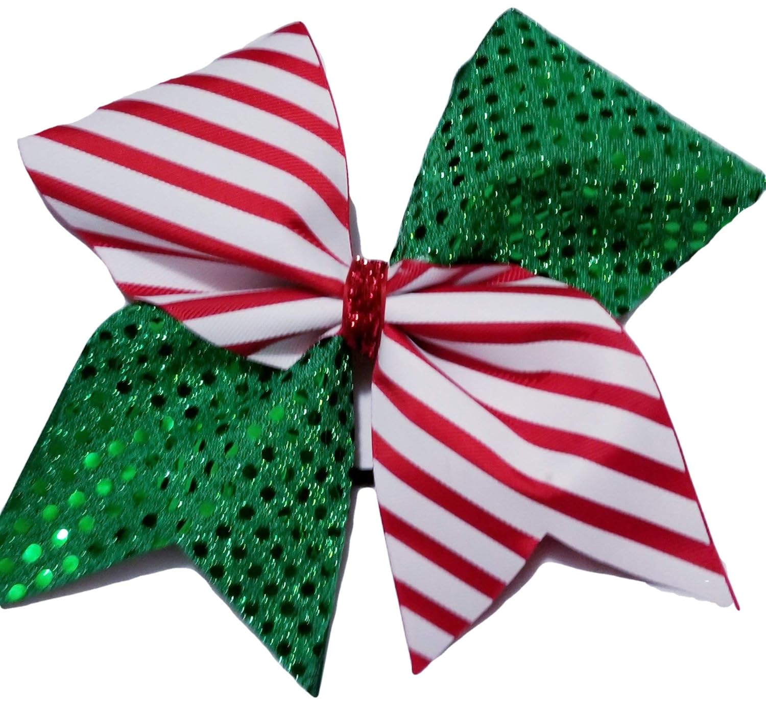 Cheer Bows Hair Bow Candy Cane and sequin green Christmas Holidays festive bow