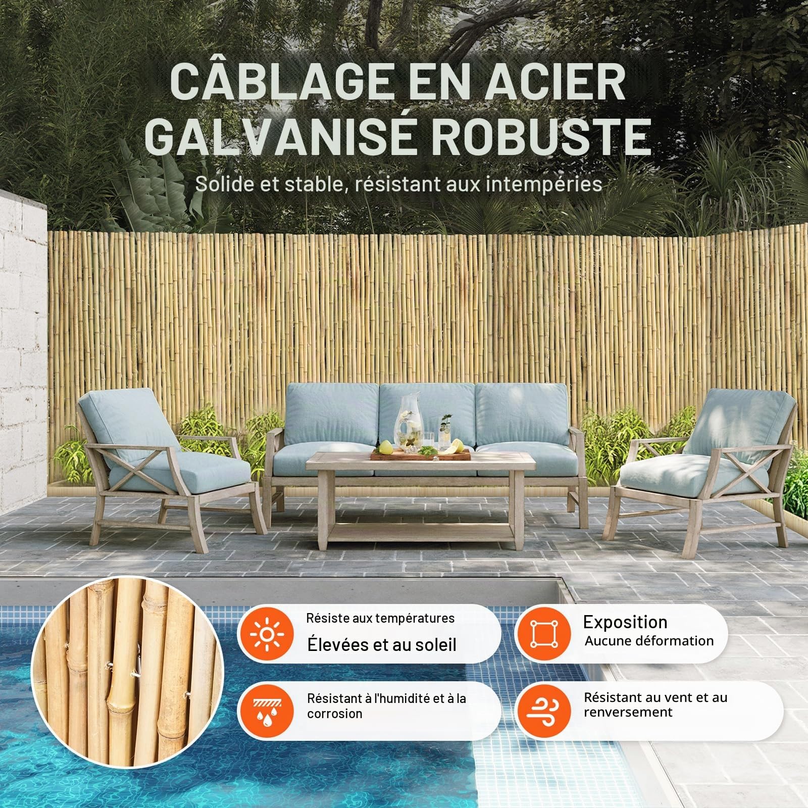 VEVOR Clôture en Bambou Naturel, 1,8 x 1,2 m, Brise-vue de Confidentialité, Rouleau Protection Décoratif en Bambou, Écran d'Intimité pour Jardin, Arrière-cour, Balcon, Patio, Bord de Piscine, Terrasse