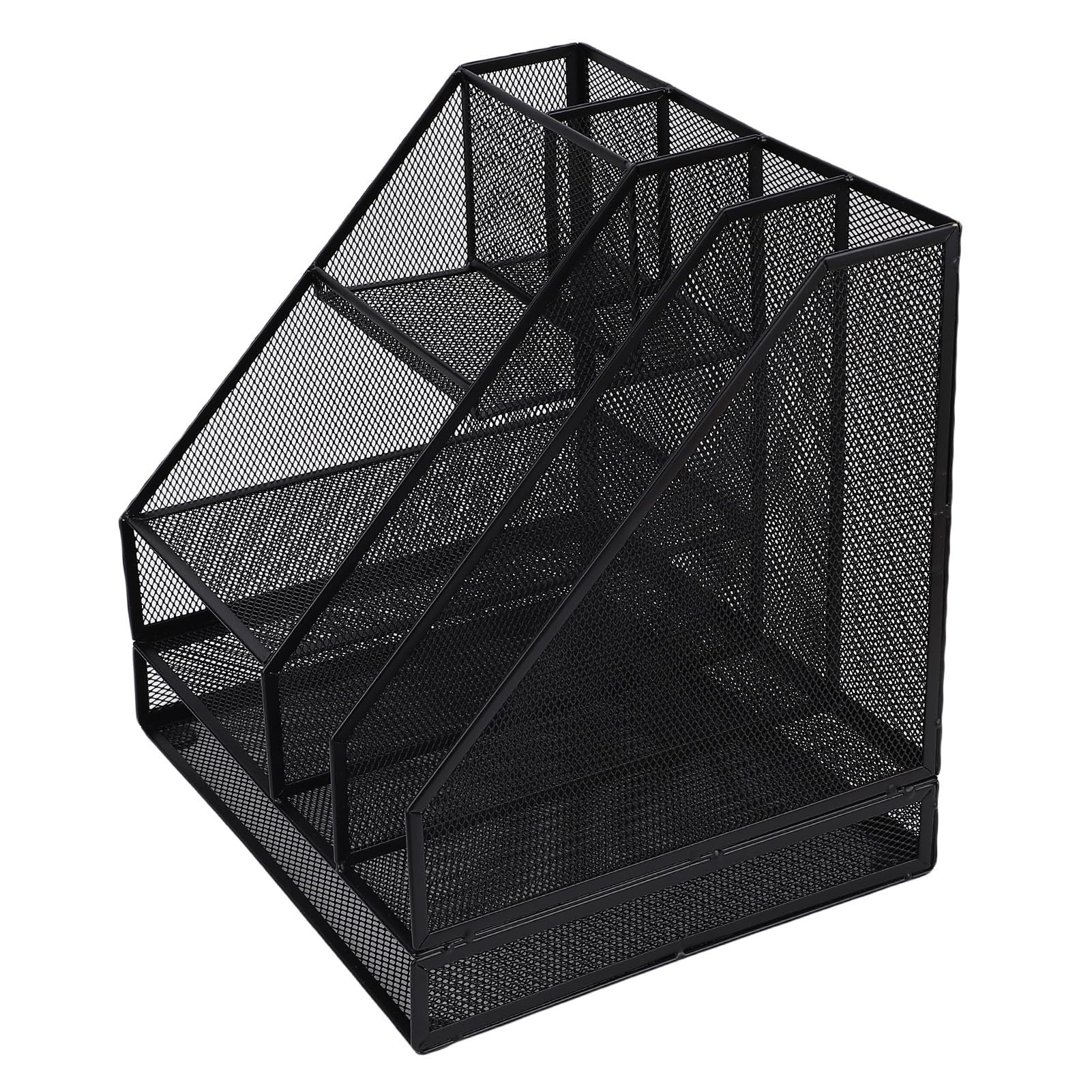 Mesh-Schreibtisch-Organizer, schwarz, verdickt, 2 Spalten, 4 Schichten, Stifthalter für Büro