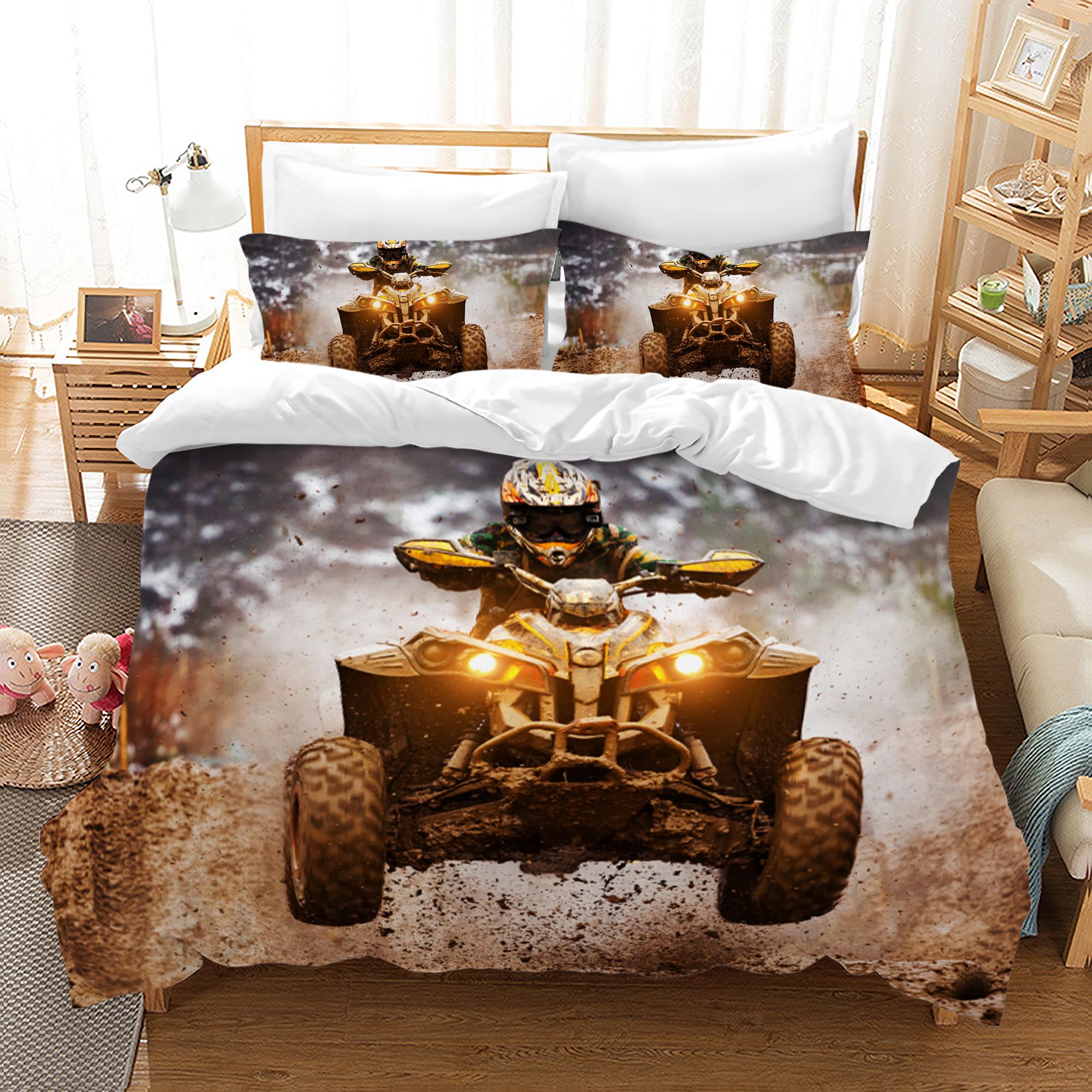 Housse de couette motocross licorne 200x200 cm anti-acariens pour lit enfant 3 pièces