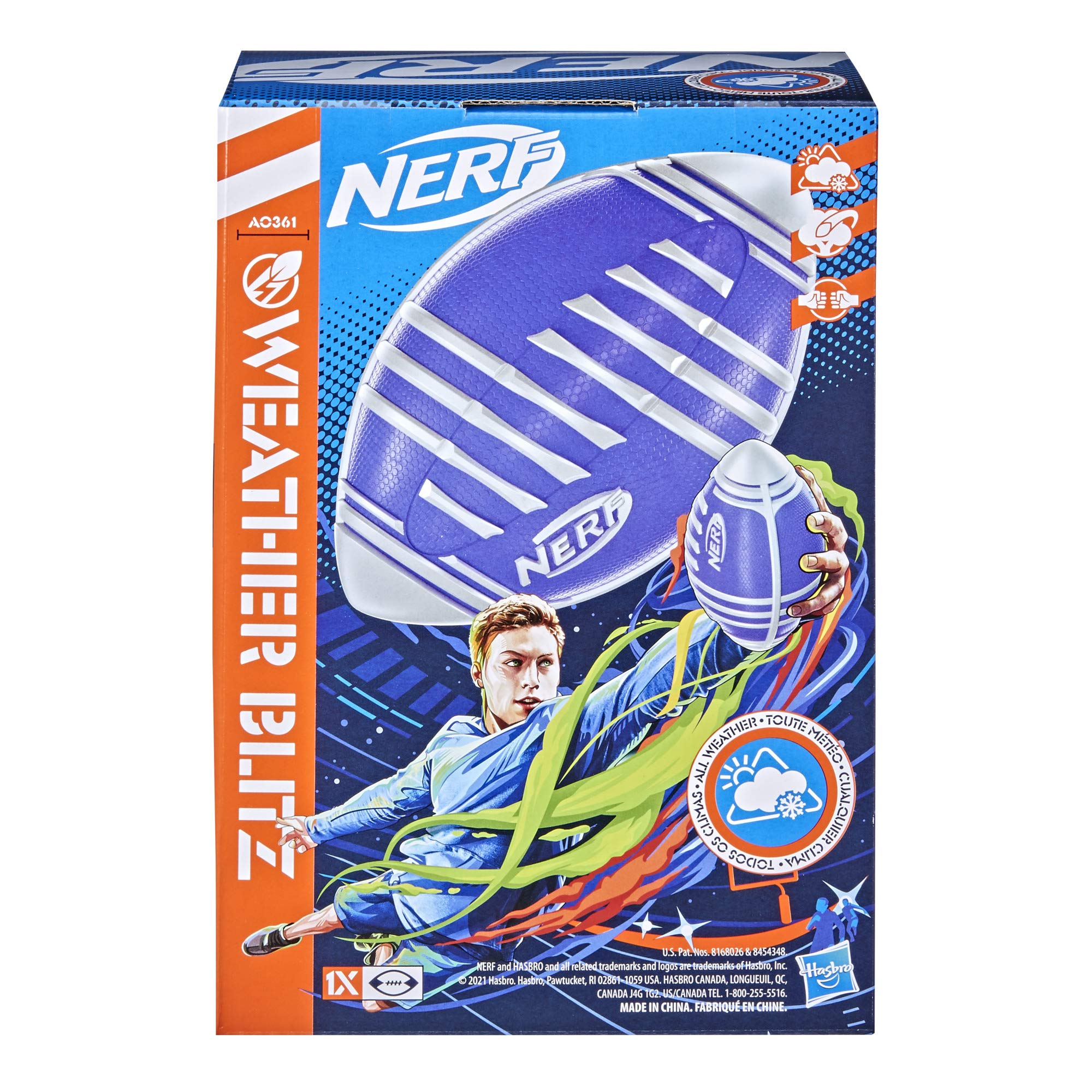 NERF Weather Blitz Foam Football for All-Weather Play -- Easy-to-Hold Grips – Great for Indoor and Outdoor Games -- Silver