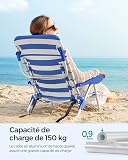SONGMICS Chaise de Plage, Chaise Camping Pliante, avec Bandoulière, Dossier Réglable, Appui-tête, Accoudoir, 2 Pochettes Latérales, Bleu et Blanc GCB62BU - 6