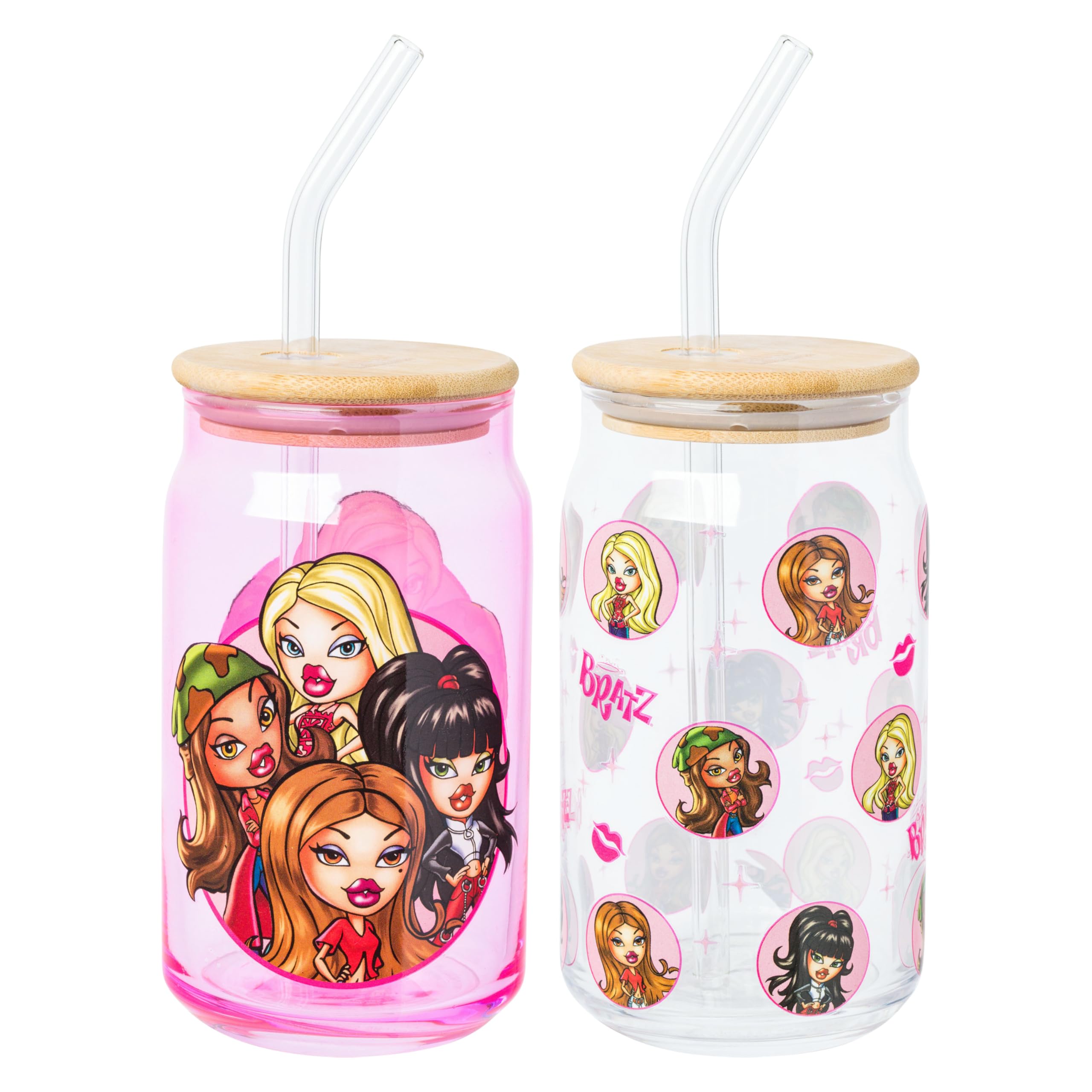 Verres Bratz avec paille en verre lot de 2 gobelets 470ml pour fans de pop culture