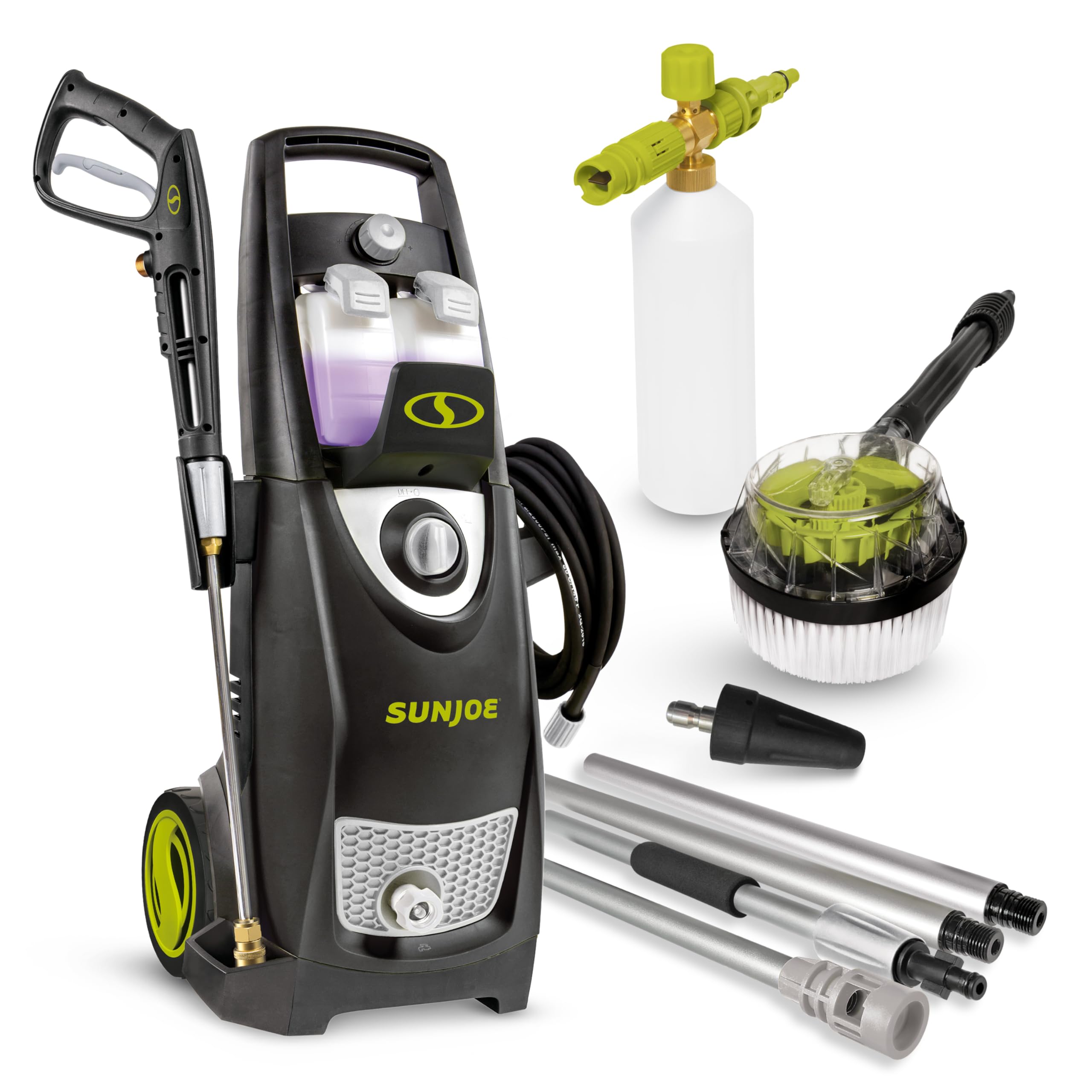 Sun JoeSPX3000 Pressure Washer with 34-Ounce Snow Foam Cannon, Turbo Head Spray Nozzle, 5.5 Foot Extension Spray Wand and Rotary Brush Kit