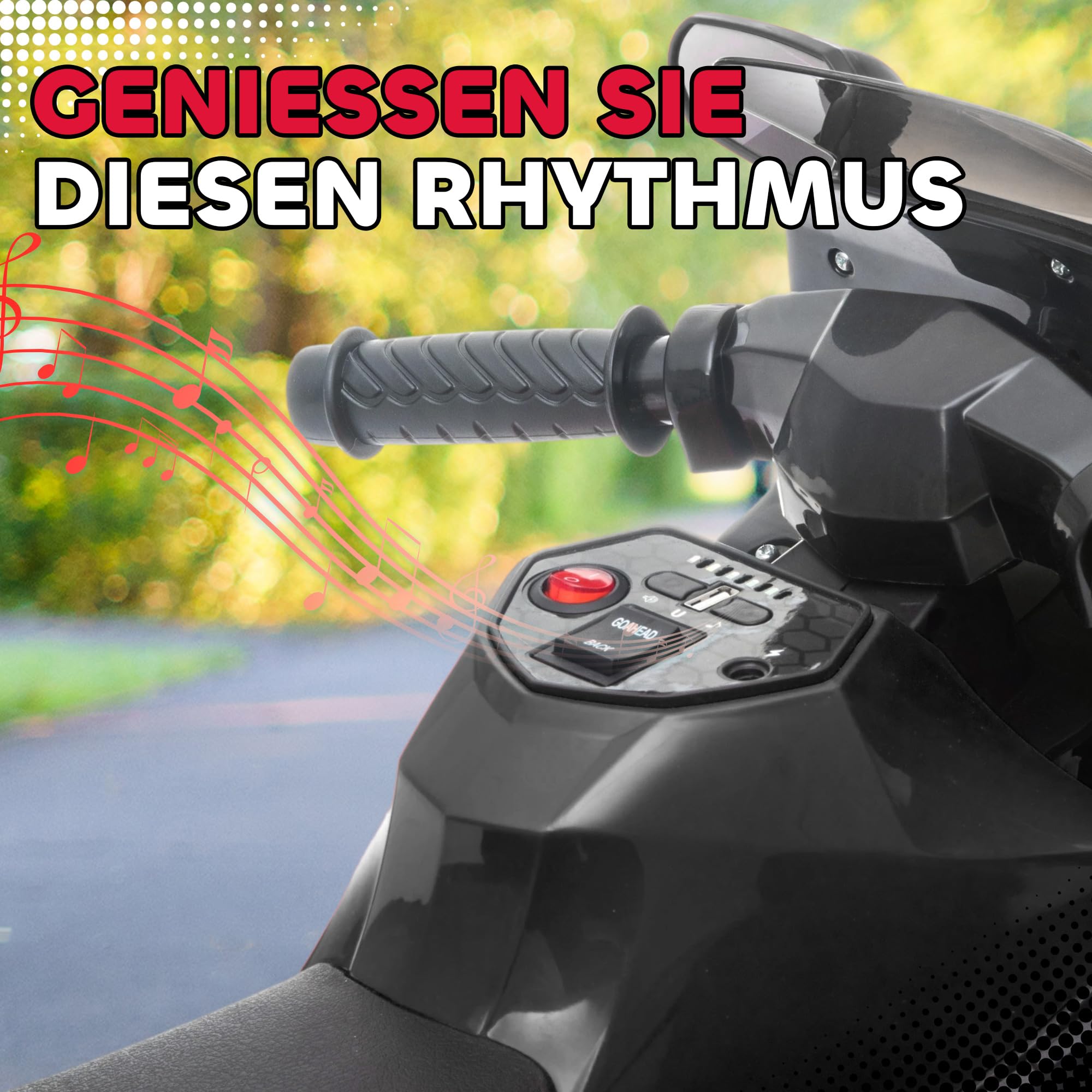 AIYAPLAY Elektryczny motocykl dla dzieci z USB, kółkami treningowymi, muzyką, klaksonem i reflektorami, dla dzieci w wieku 1,5-3 lat Czarny