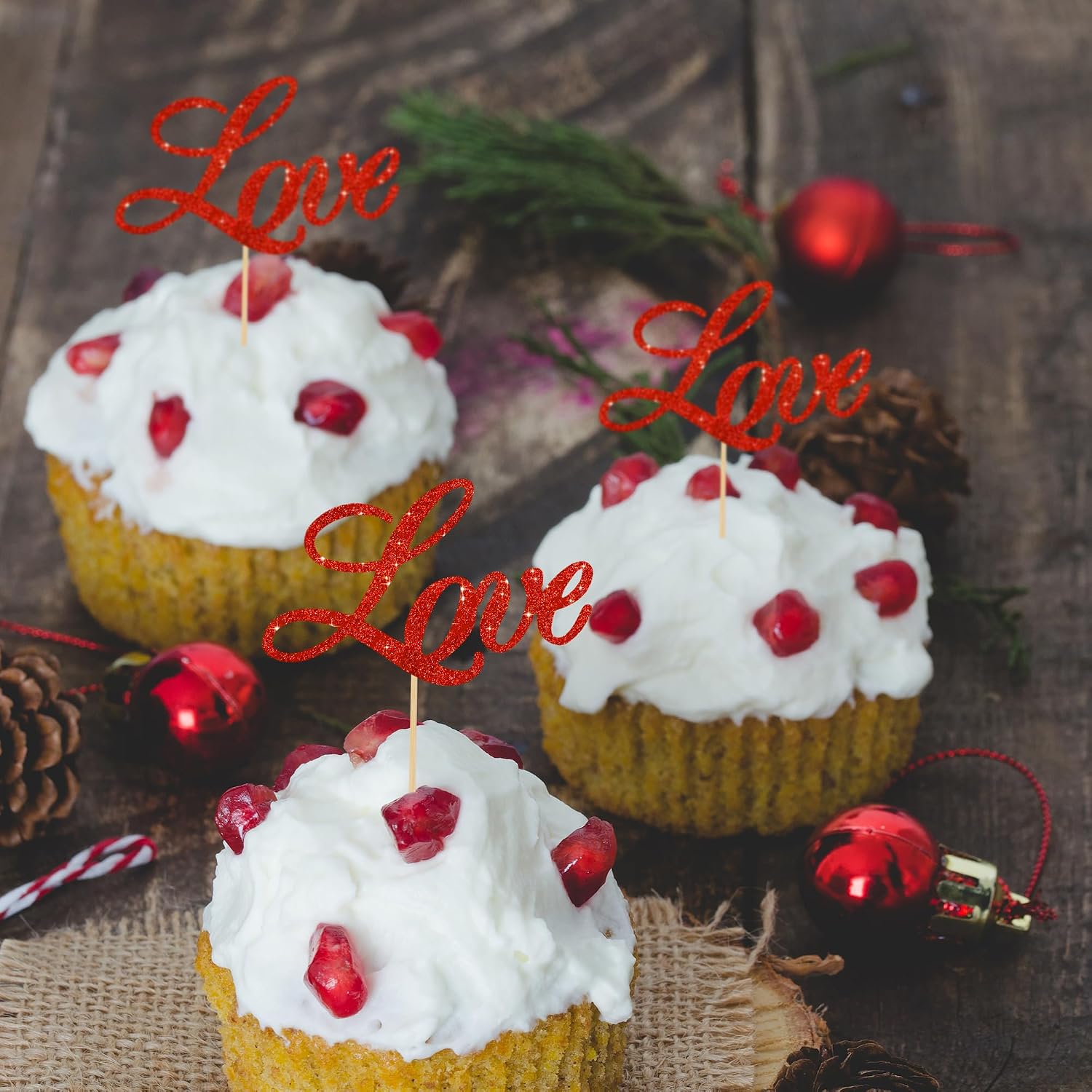 BEISHIDA 12pcs Love Cupcake Toppers Happy Anniversary Cupcake Toppers Red Glitter Cupcake Decorations Love Picks for Valentine's Day Wedding Anniversary Engagement Cake Decorations Supplies